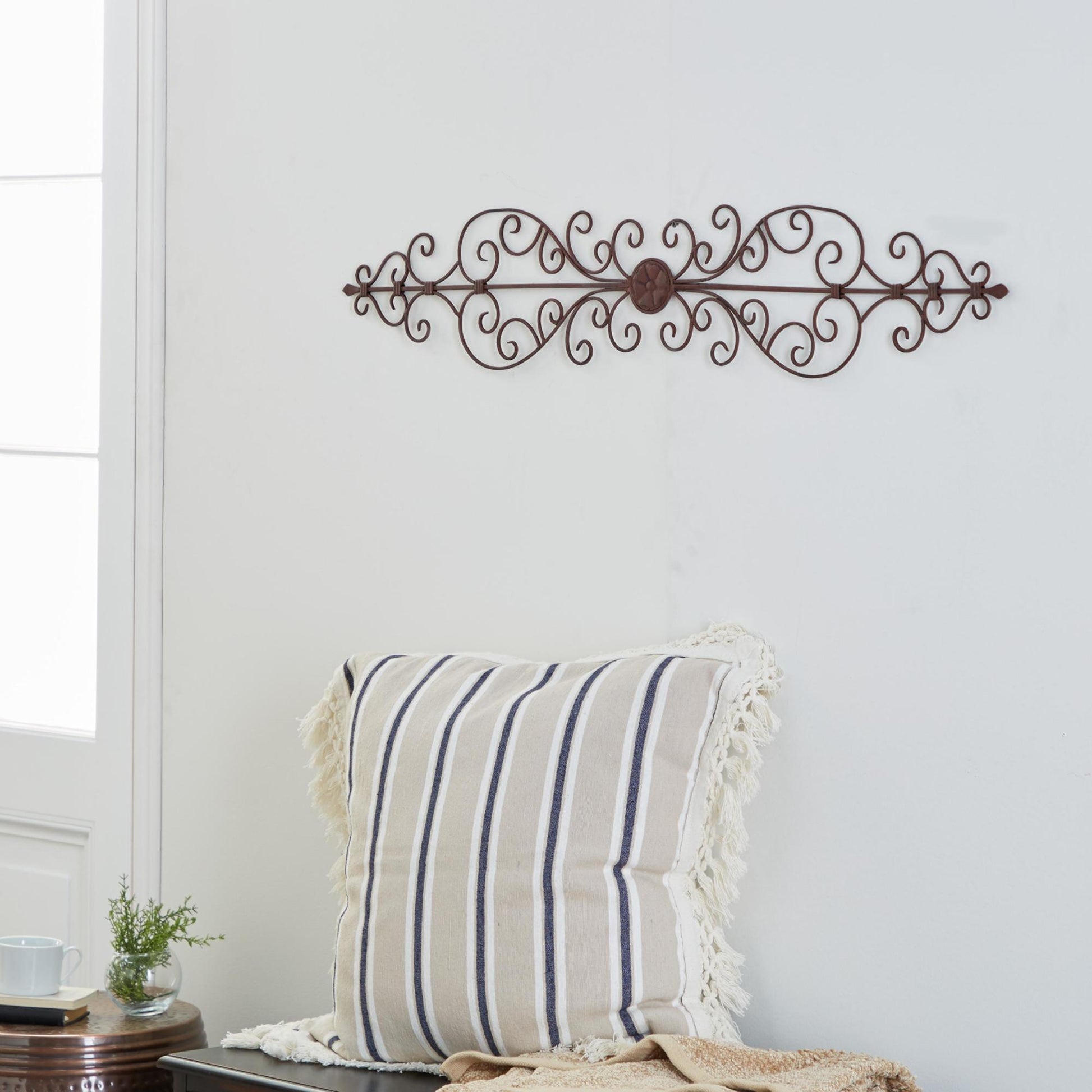 Scroll Brown Metal Long Slim Home Wall Decor