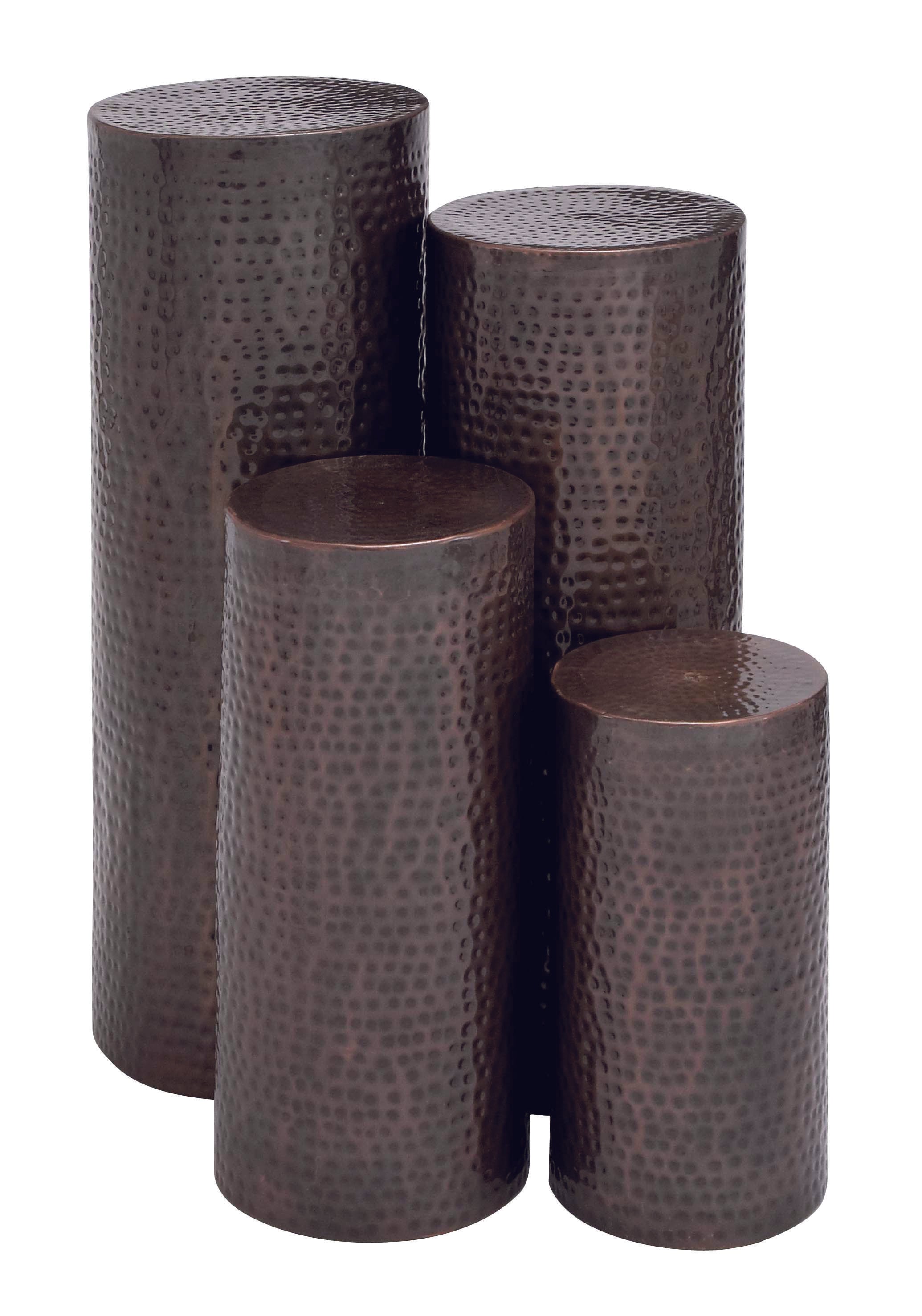 Set of 4 Metal Pillar Style Side End Pedestal Table with Hammered Design