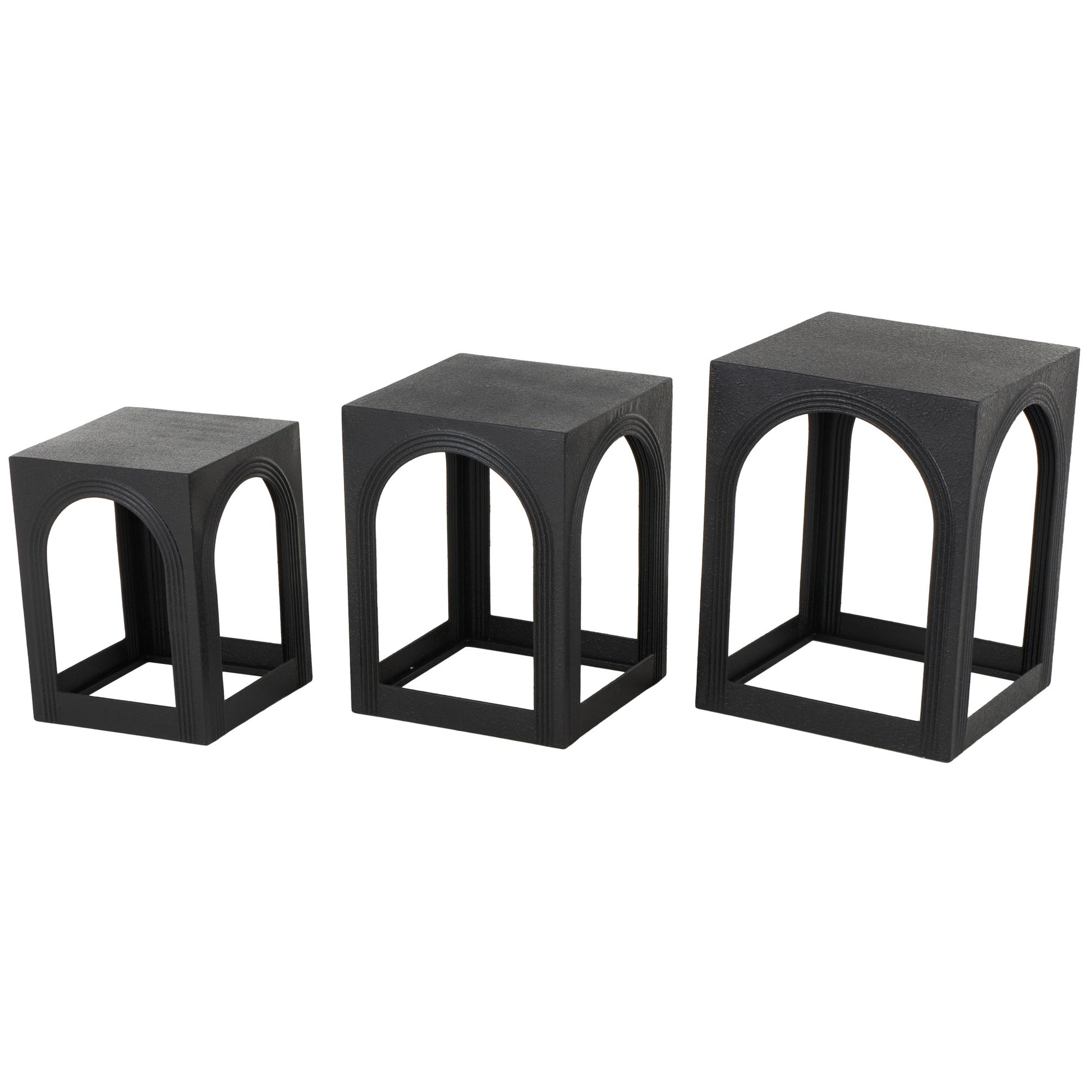 Set of 3 Black Metal Nested Side End Accent Table with Arched Cutouts