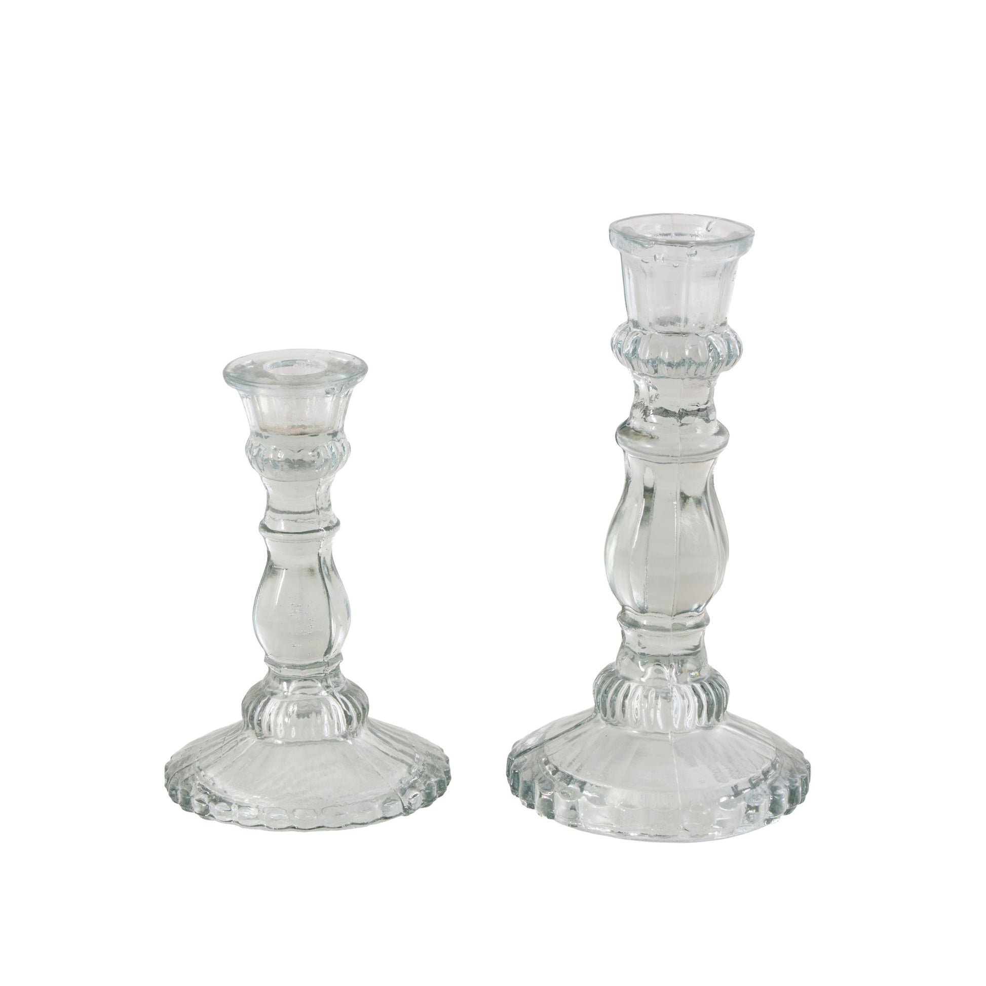 Set of 3 Clear Glass Fluted Turned Decorative Candle Holder