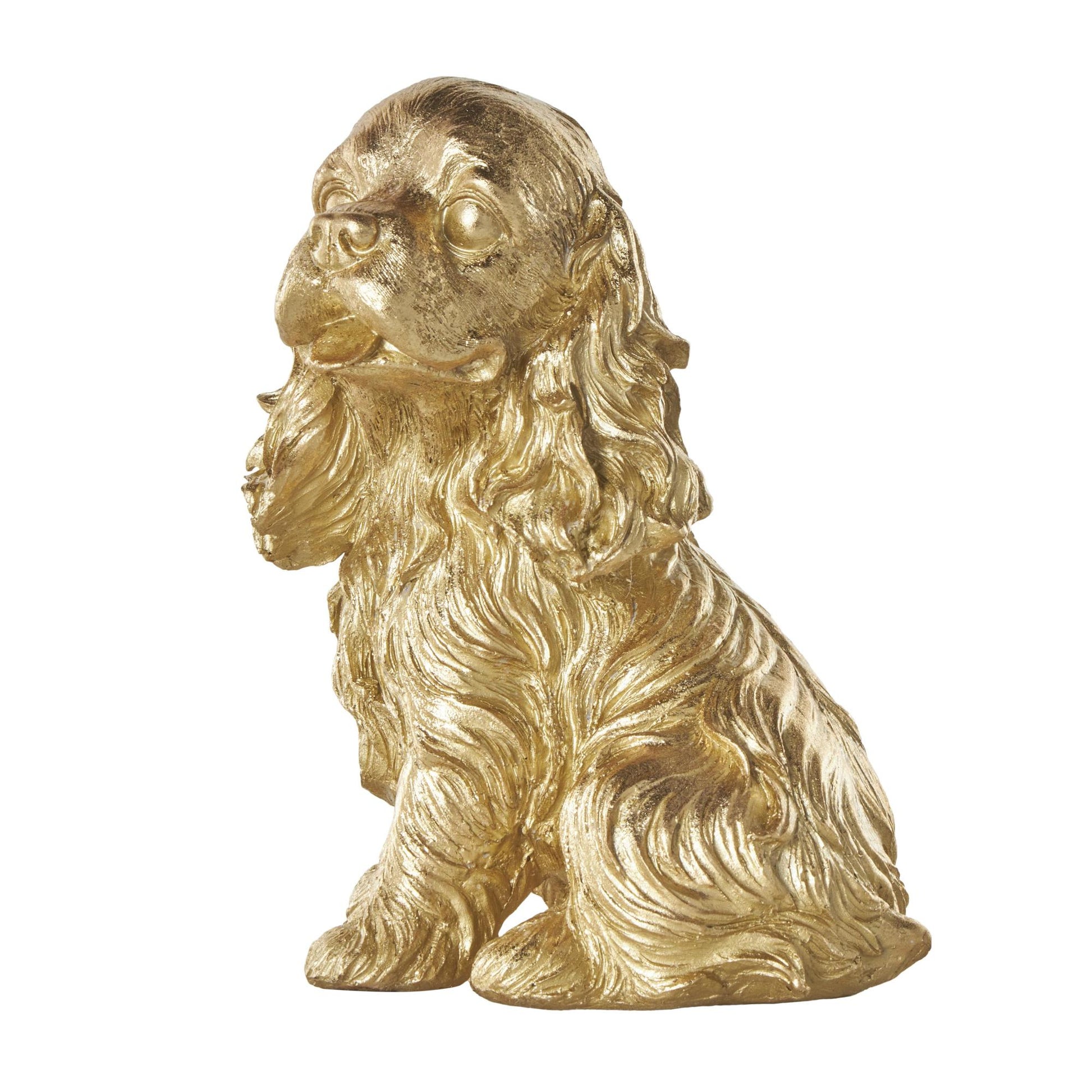 Set of 2 Dog Gold Polystone Sitting and Standing Decorative Sculpture