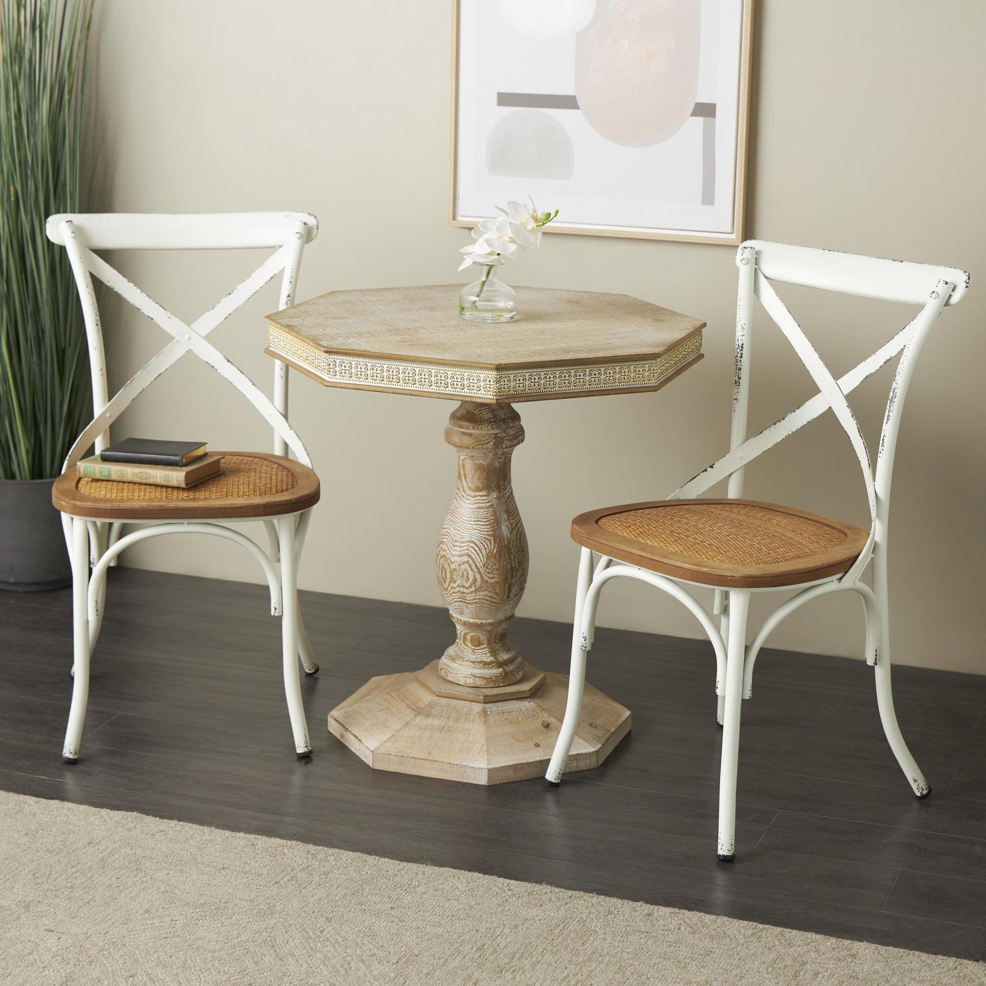 Set of 2 Metal Kitchen Dining Chair with Brown Rattan Seat