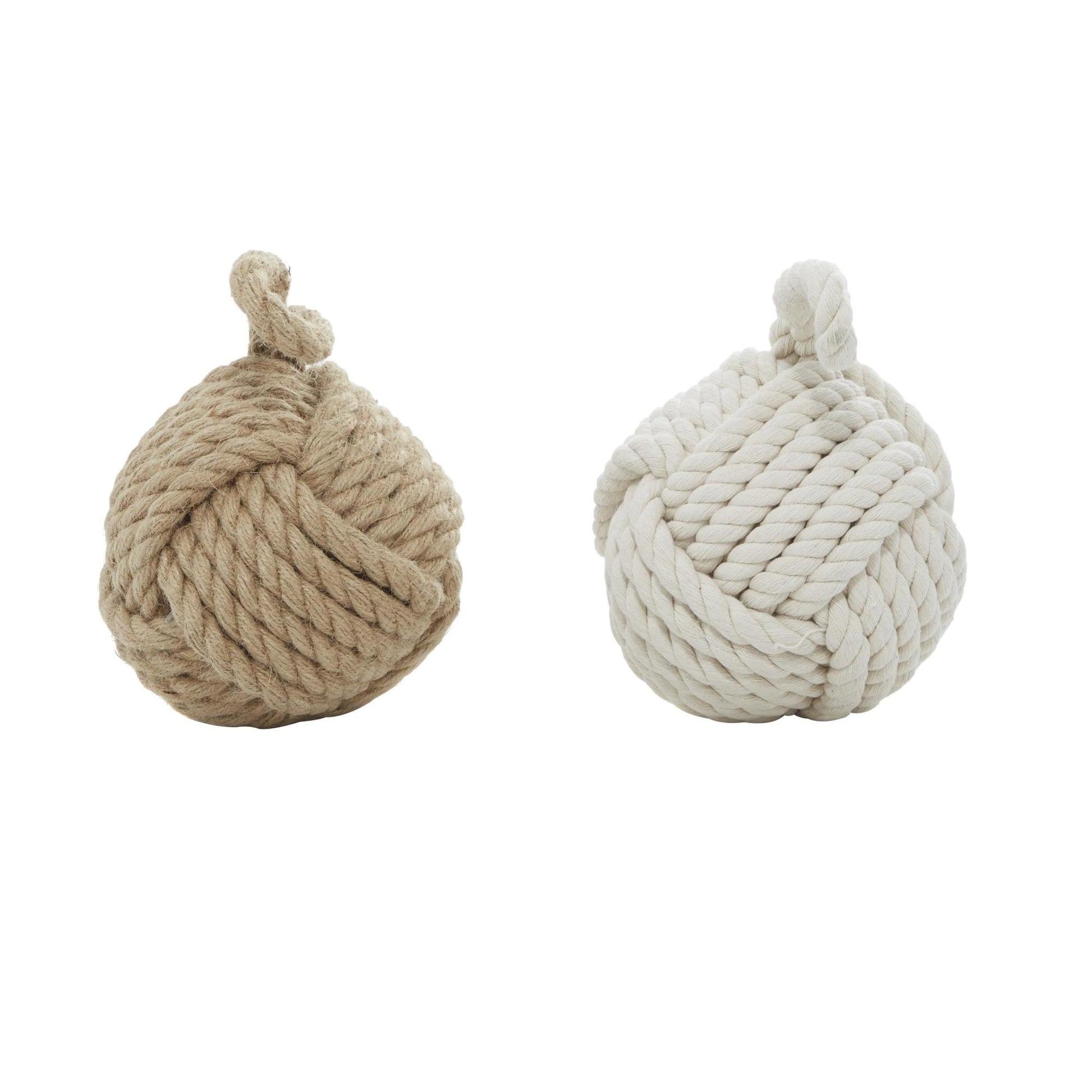 Set of 2 Knot Brown Jute Rope Cream Woven Decorative Sculpture with Hanging Loop