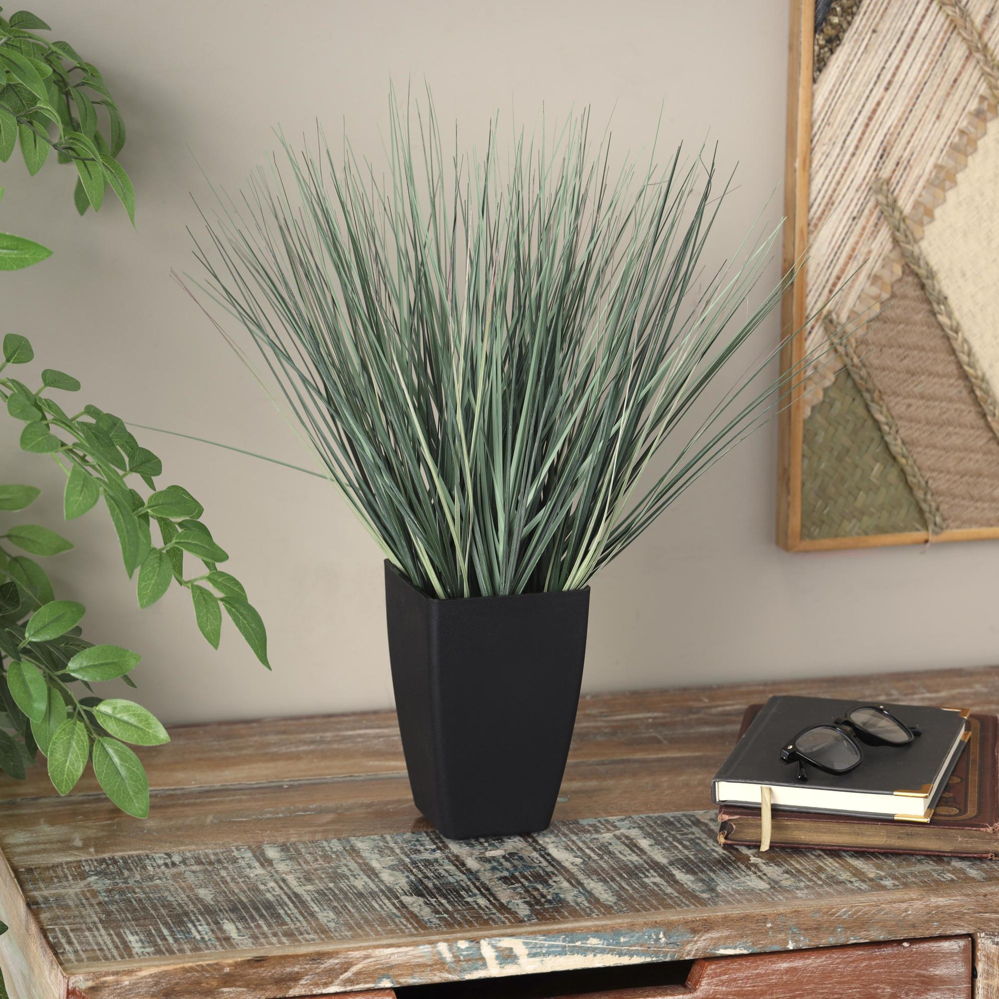 Onion Grass Green Faux Foliage Indoor Outdoor Artificial Plant with Black Plastic Pot