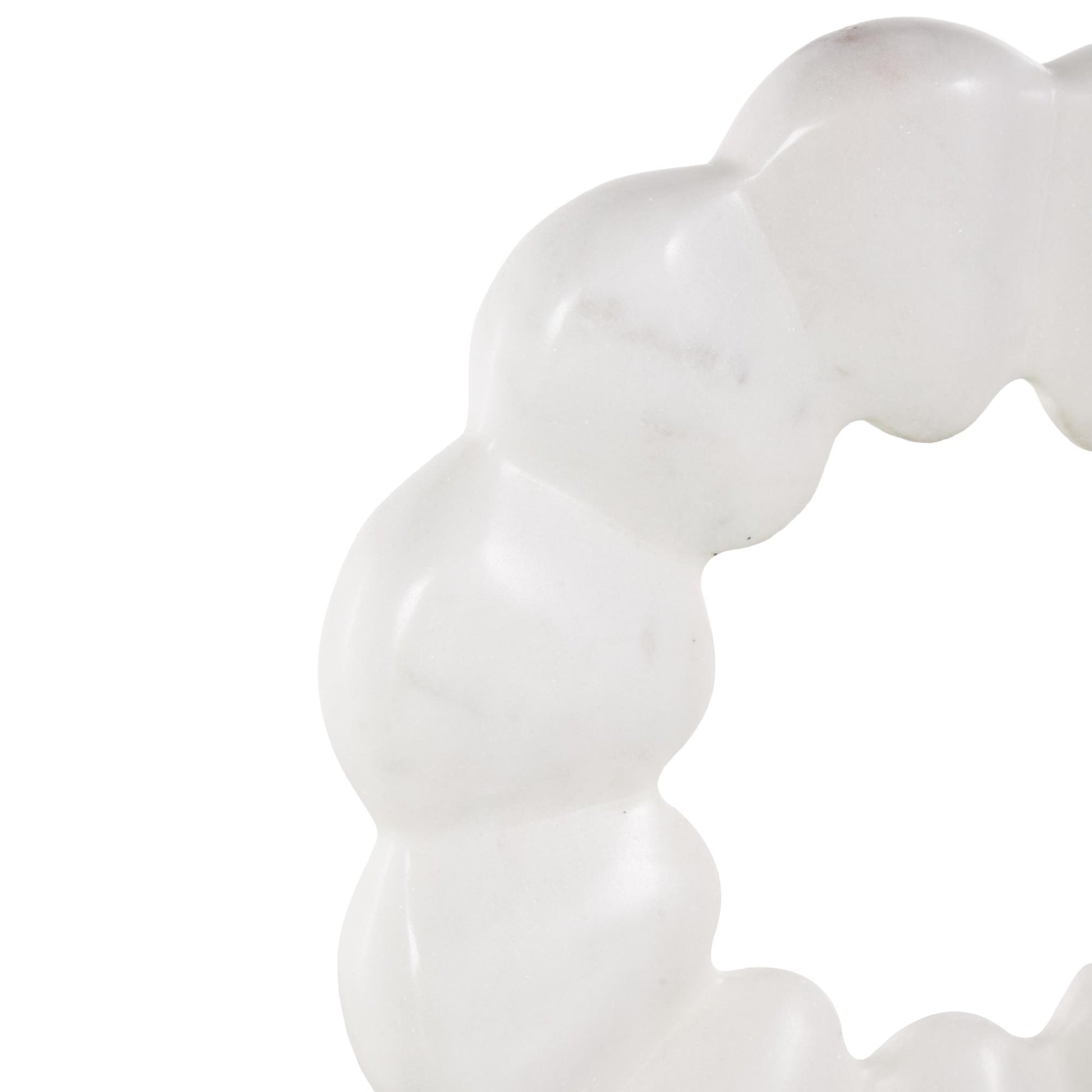 Geometric White Marble Floral Inspired Ring Decorative Sculpture with Black Block Base
