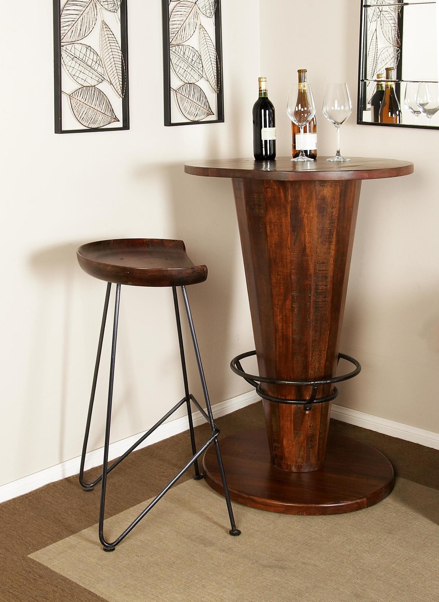 Brown Wood Kitchen Bar Stool with Wood Seat