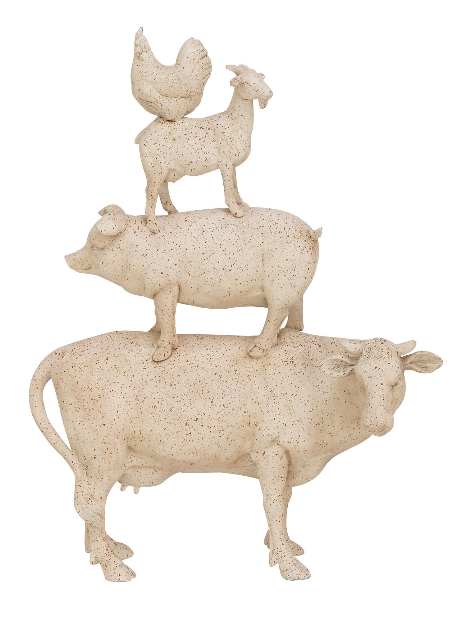 Farm Animals Cream Polystone Stacked Decorative Sculpture