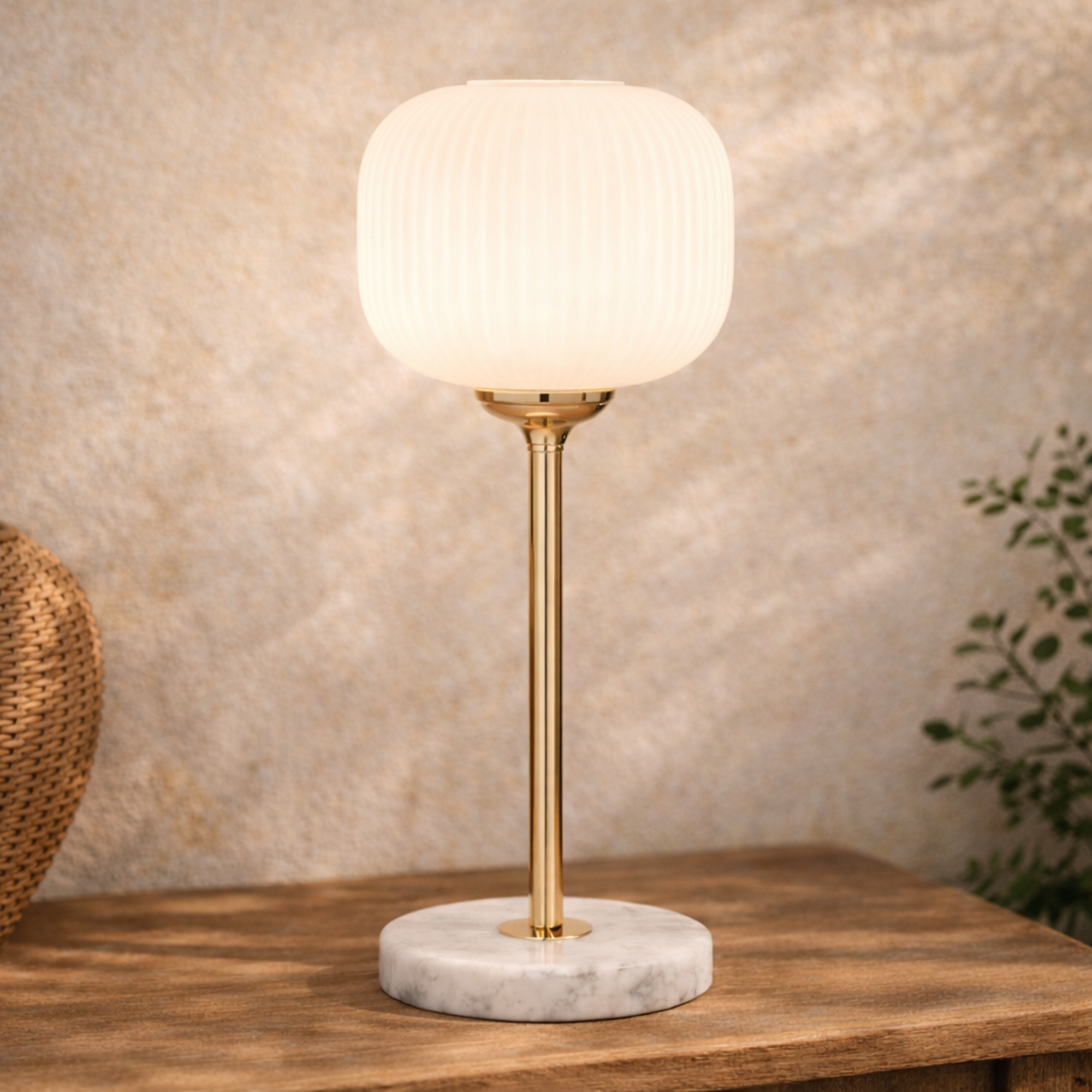 CosmoLiving by Cosmopolitan White Metal Room Table Lamp with Round Ribbed Shade