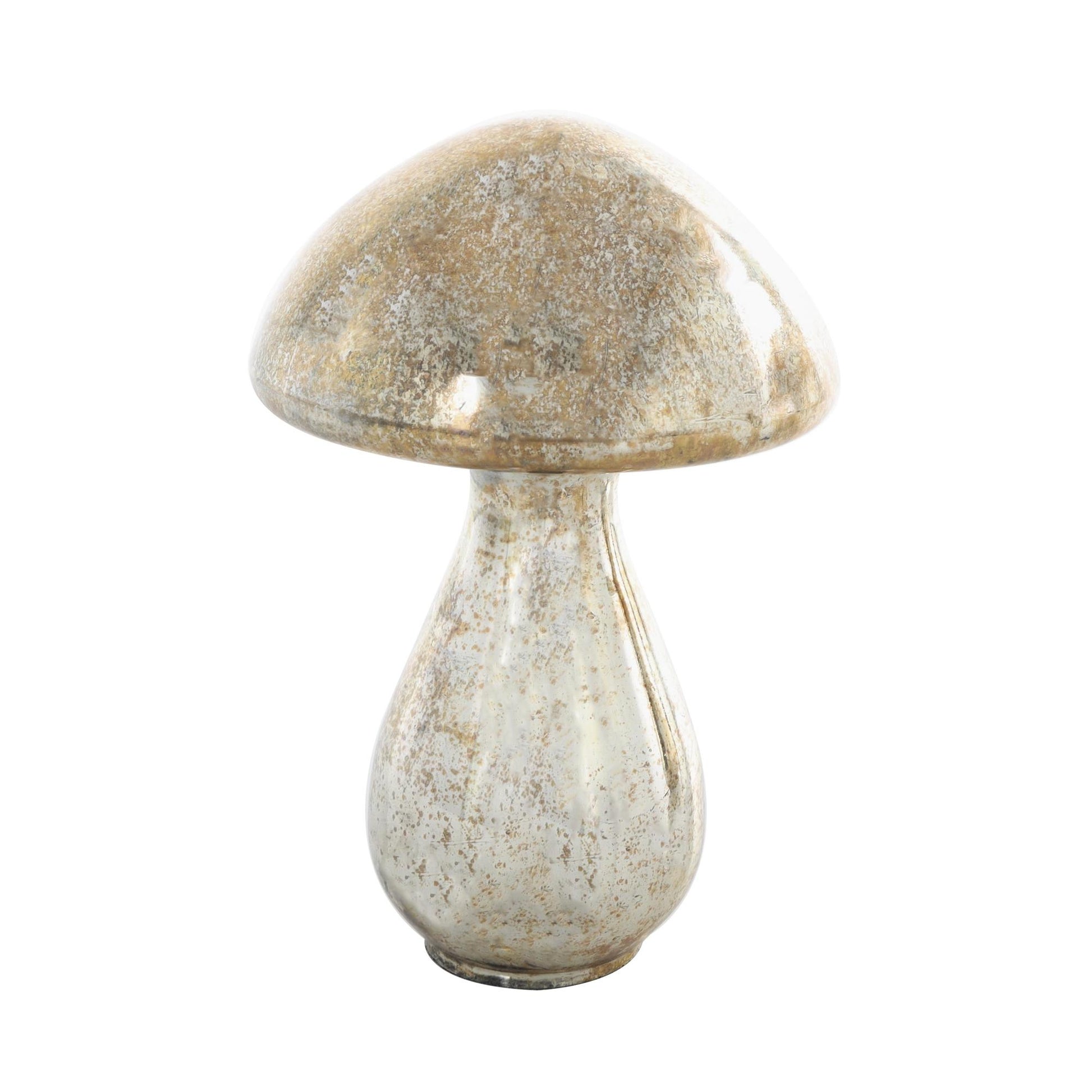 Set of 2 Mushroom Glass Handmade Glossy Weathered Decorative Sculpture