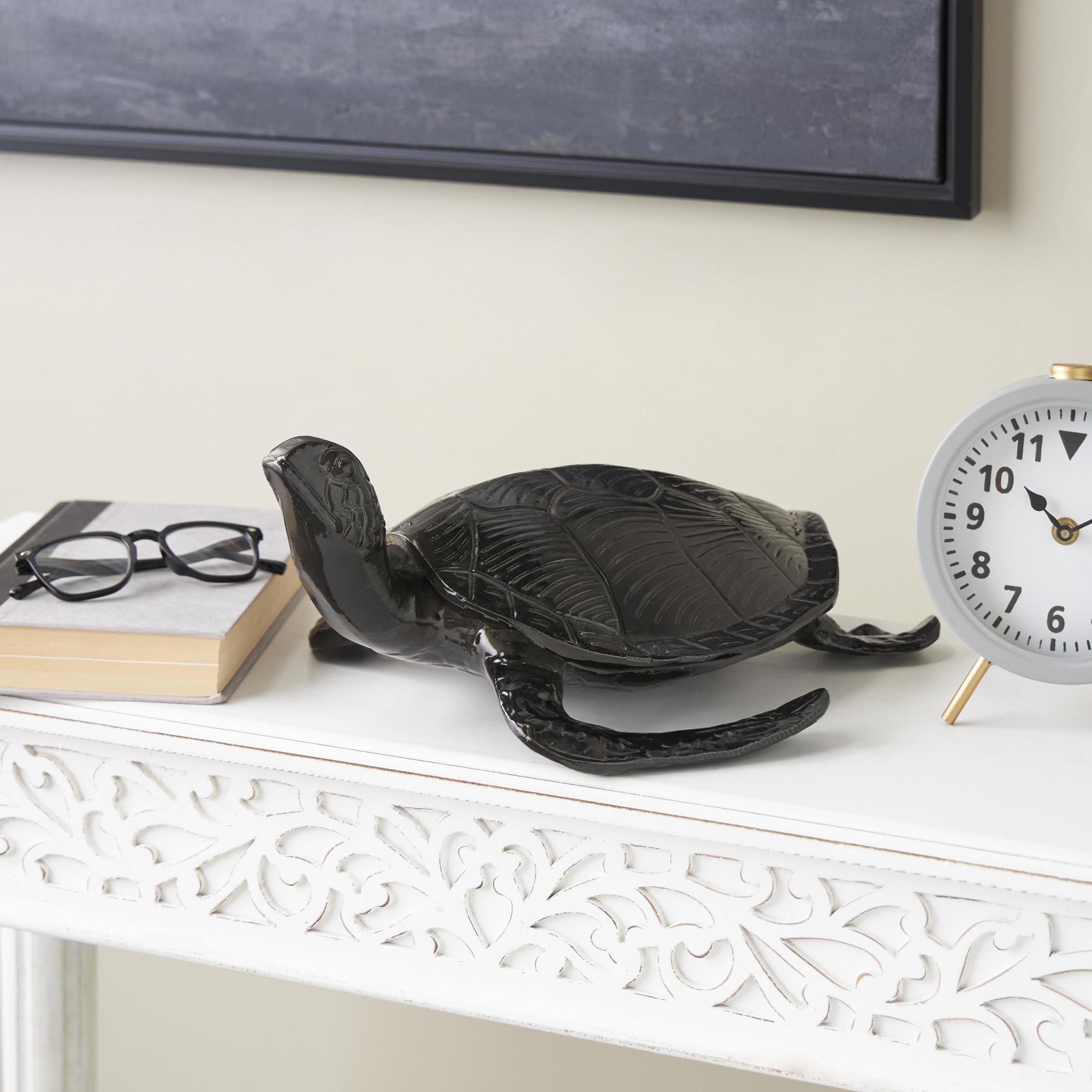 Sea Turtle Black Aluminum Metal Carved Decorative Sculpture