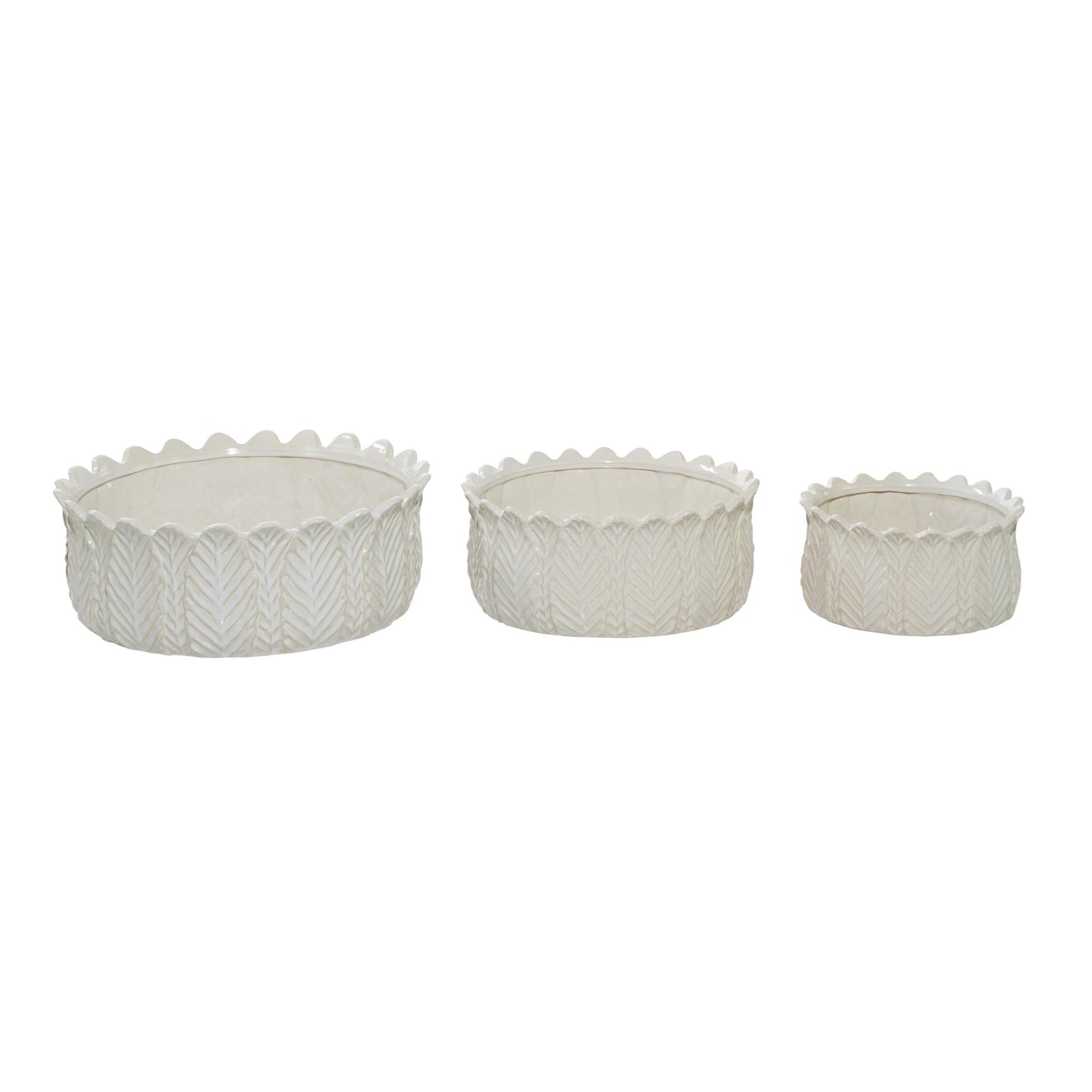 Set of 3 Leaf White Ceramic Indoor Outdoor Planter