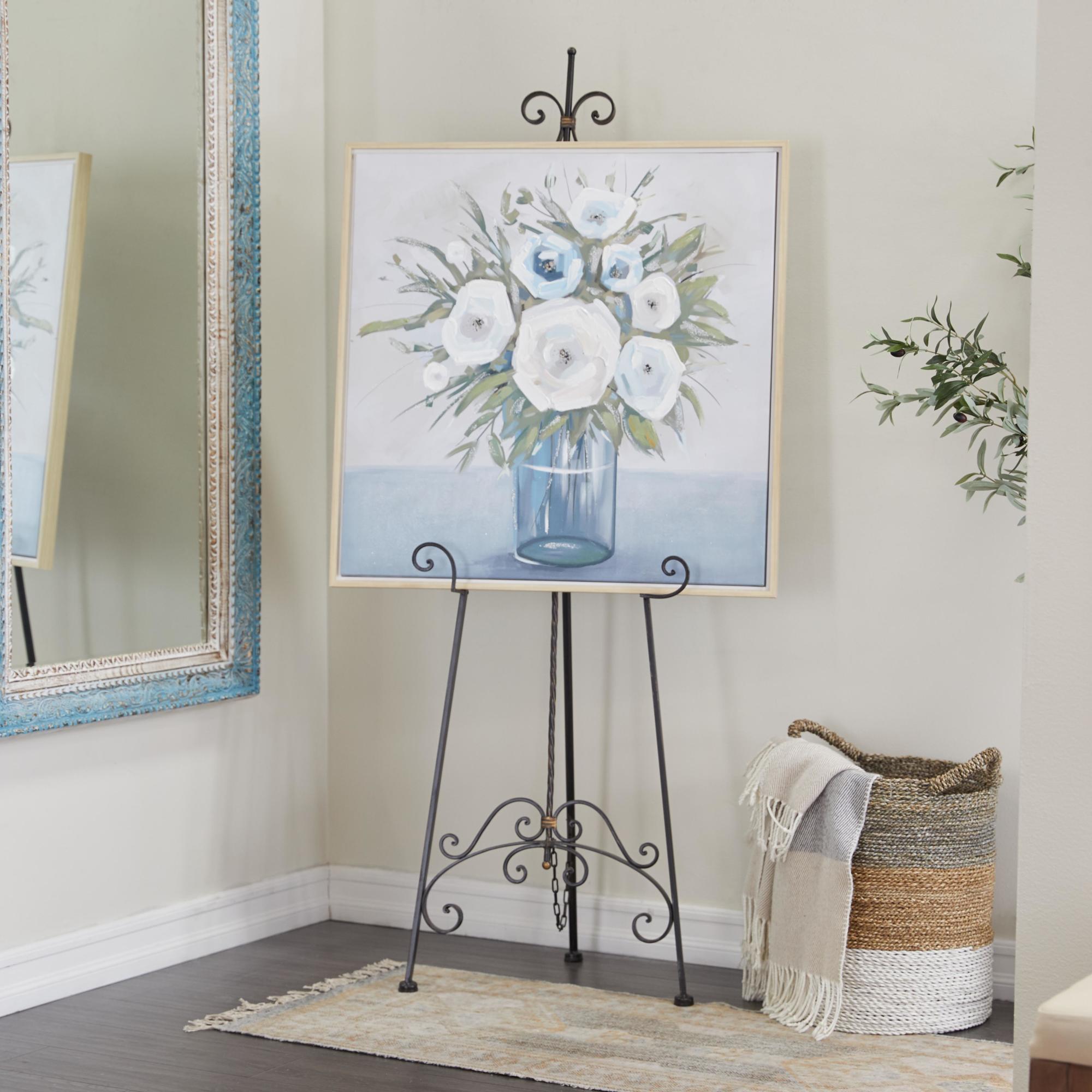 Scroll Black Metal Tall Adjustable Display Easel with Gold Accents