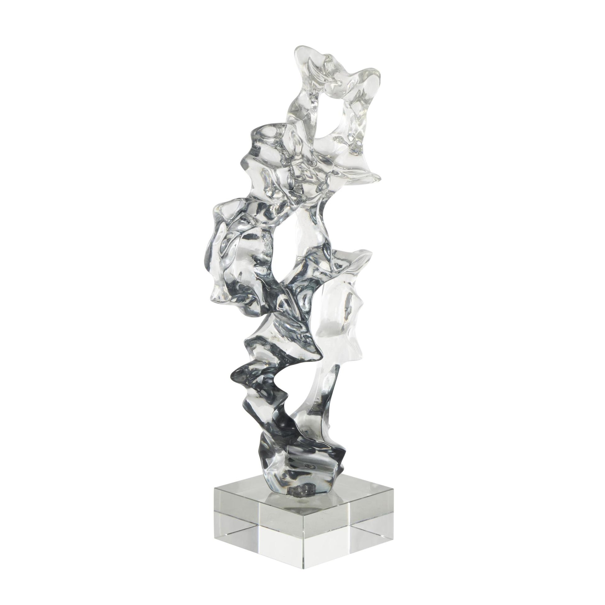 Abstract Clear Glass Handmade Freeform Decorative Sculpture with Clear Square Base