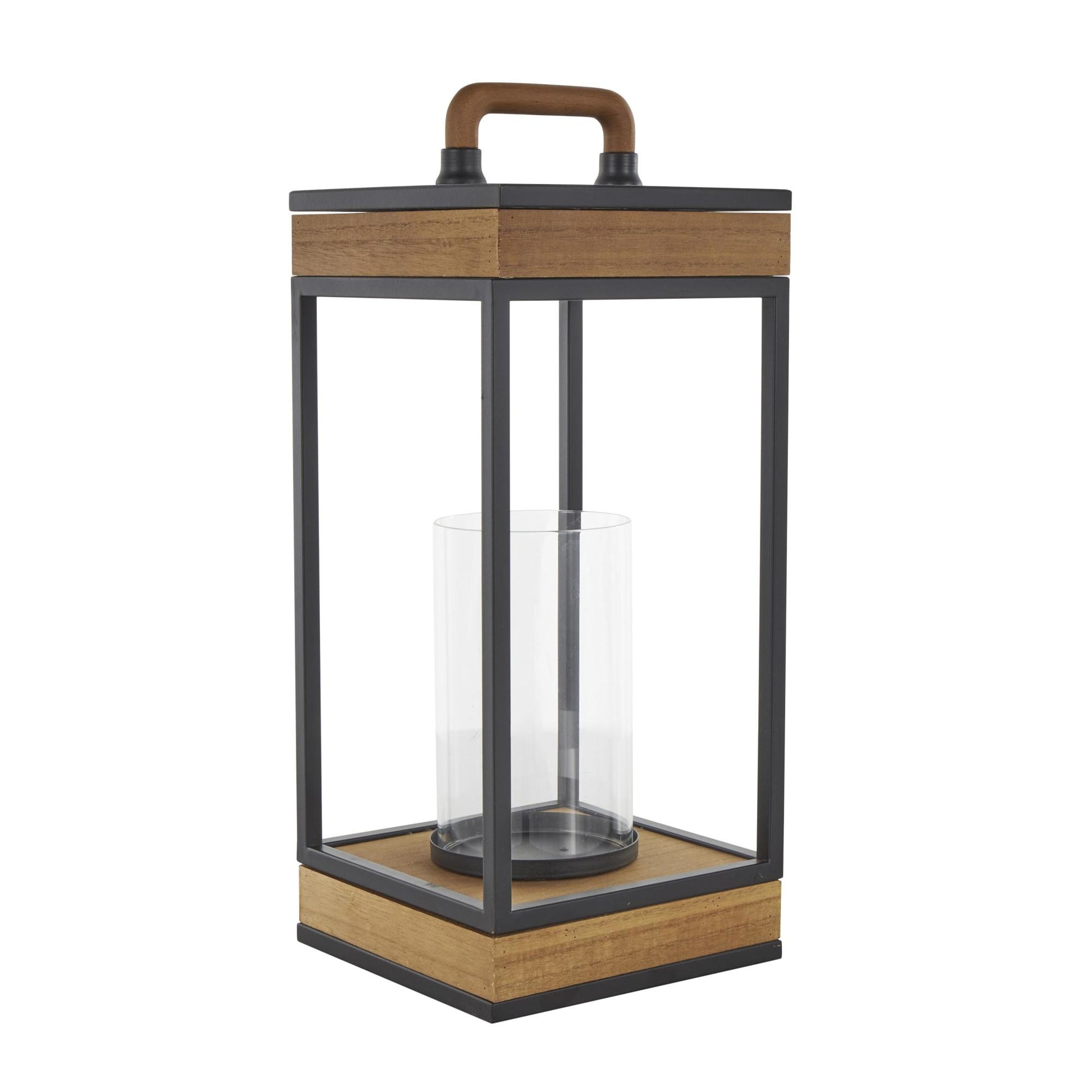 Brown Metal Open Frame Indoor Outdoor Candle Lantern with Black Metal Accents