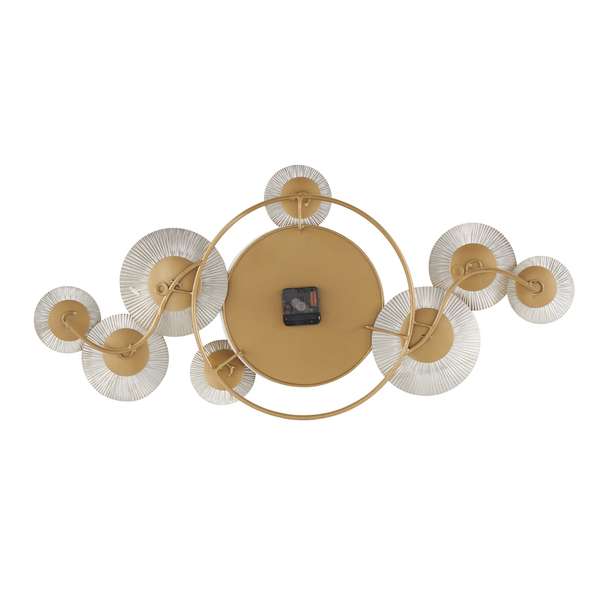 Starburst Gold Stainless Steel Metal Decorative Wall Clock with Black Accents and Overlapping Discs