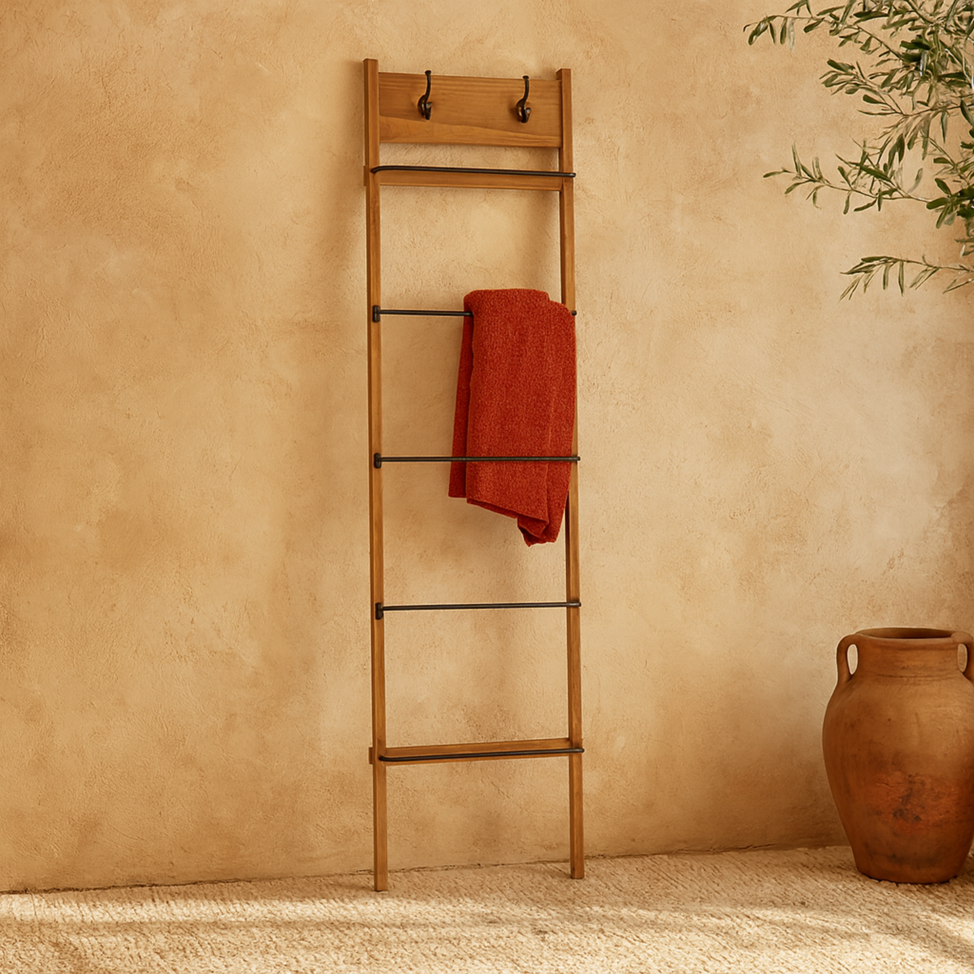 Brown Wood 5 Rung Decorative Ladder