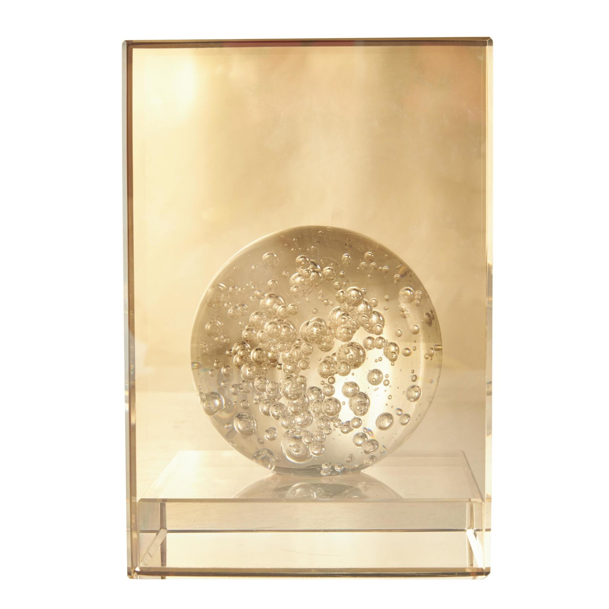 Set of 2 Geometric Gold Glass Decorative Bookends with Clear Orbs and Bubble Texturing