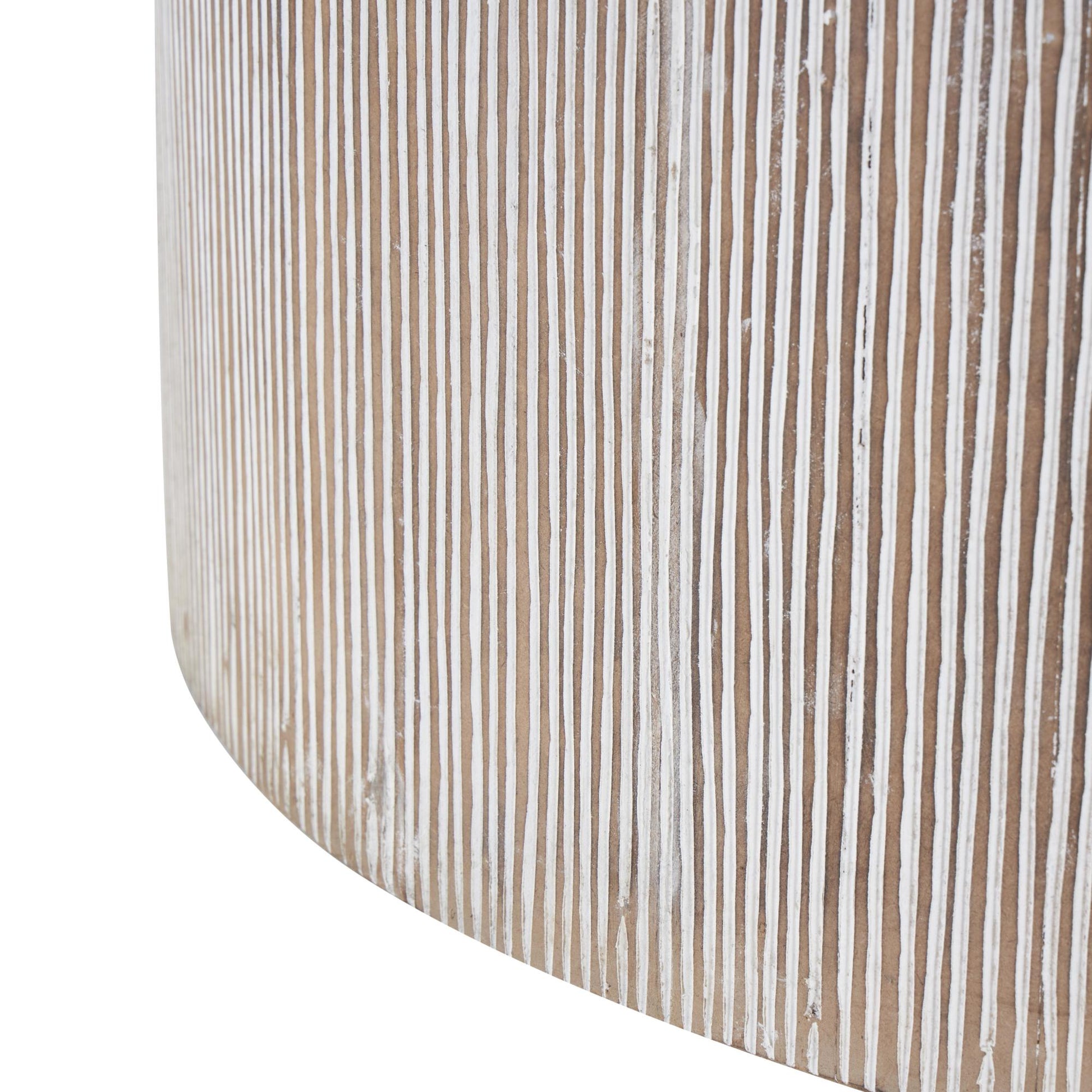 Starburst Brown Wooden Drum Living Room Coffee Table with White Accents