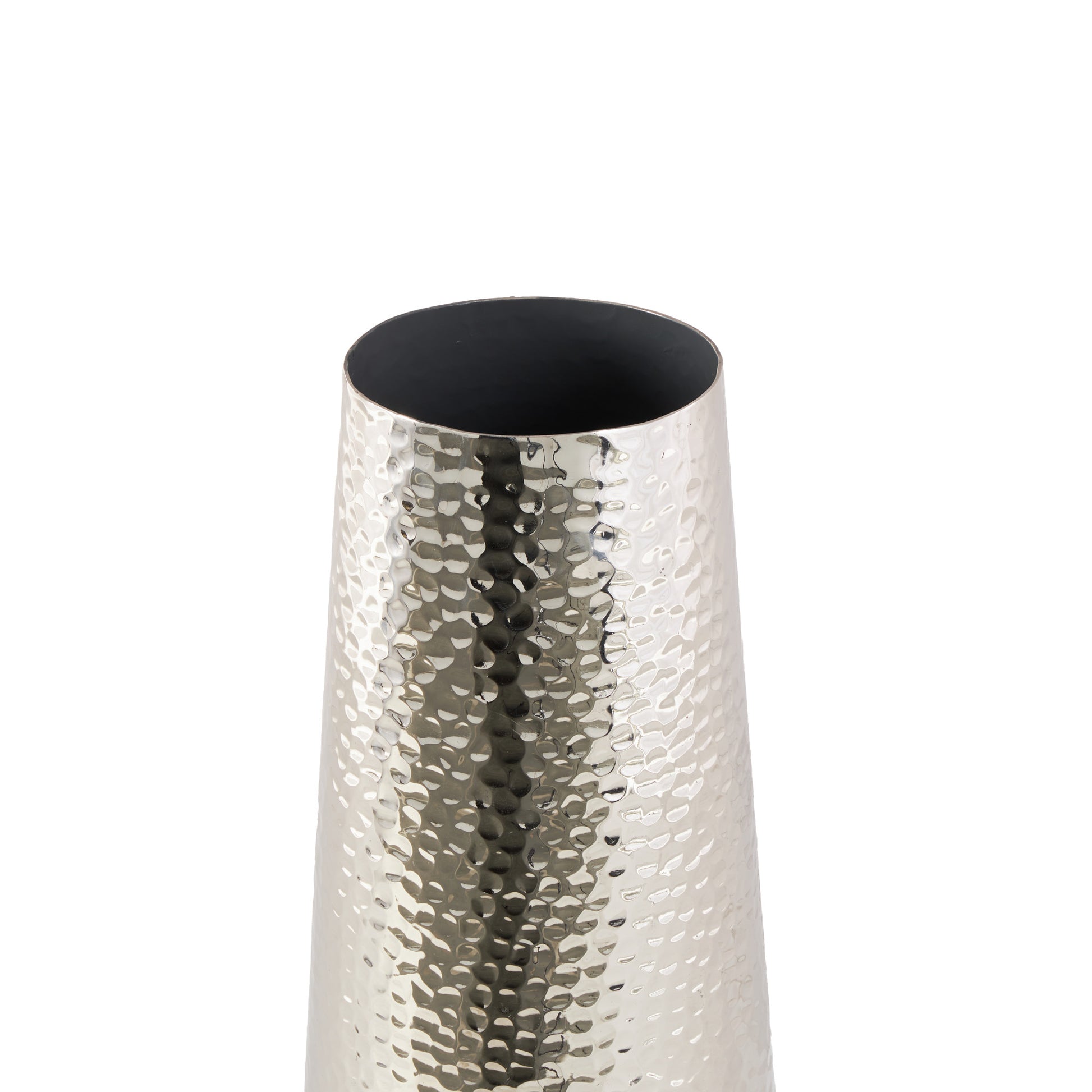Silver Aluminum Metal Tall Hammered Decorative Vase