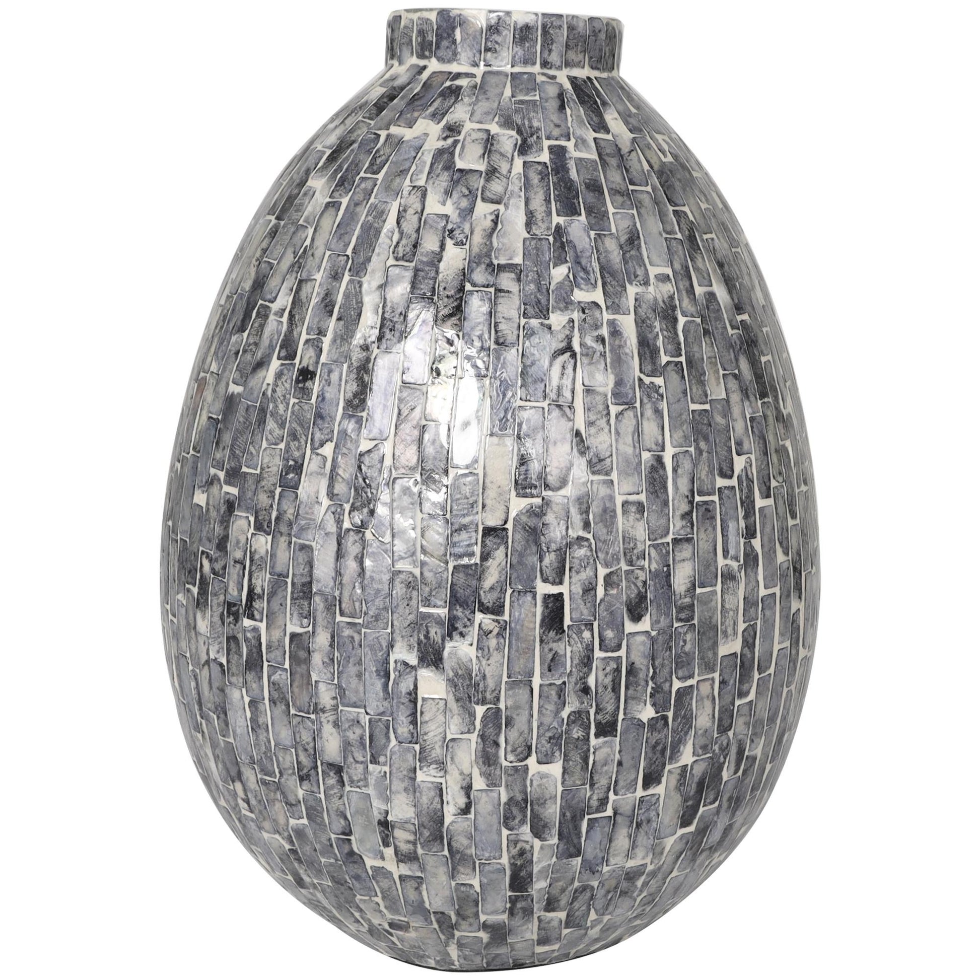 Gray Mother of Pearl Shell Handmade Mosaic Inspired Decorative Vase