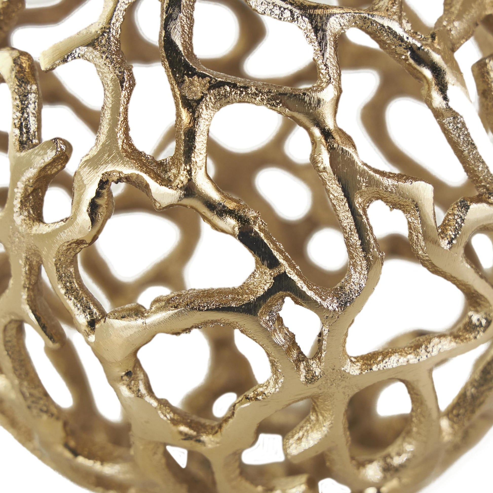 Set of 2 Coral Aluminum Metal Decorative Orbs & Vase Filler with Open Lattice Work