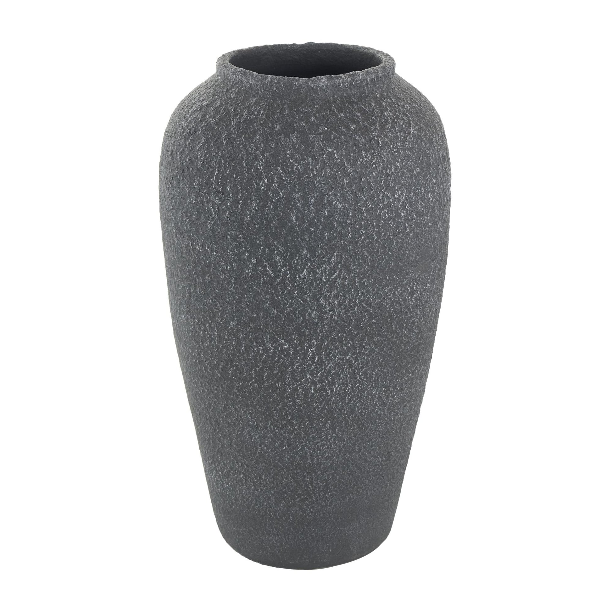 Black Ceramic Whitewashed Textured Decorative Vase