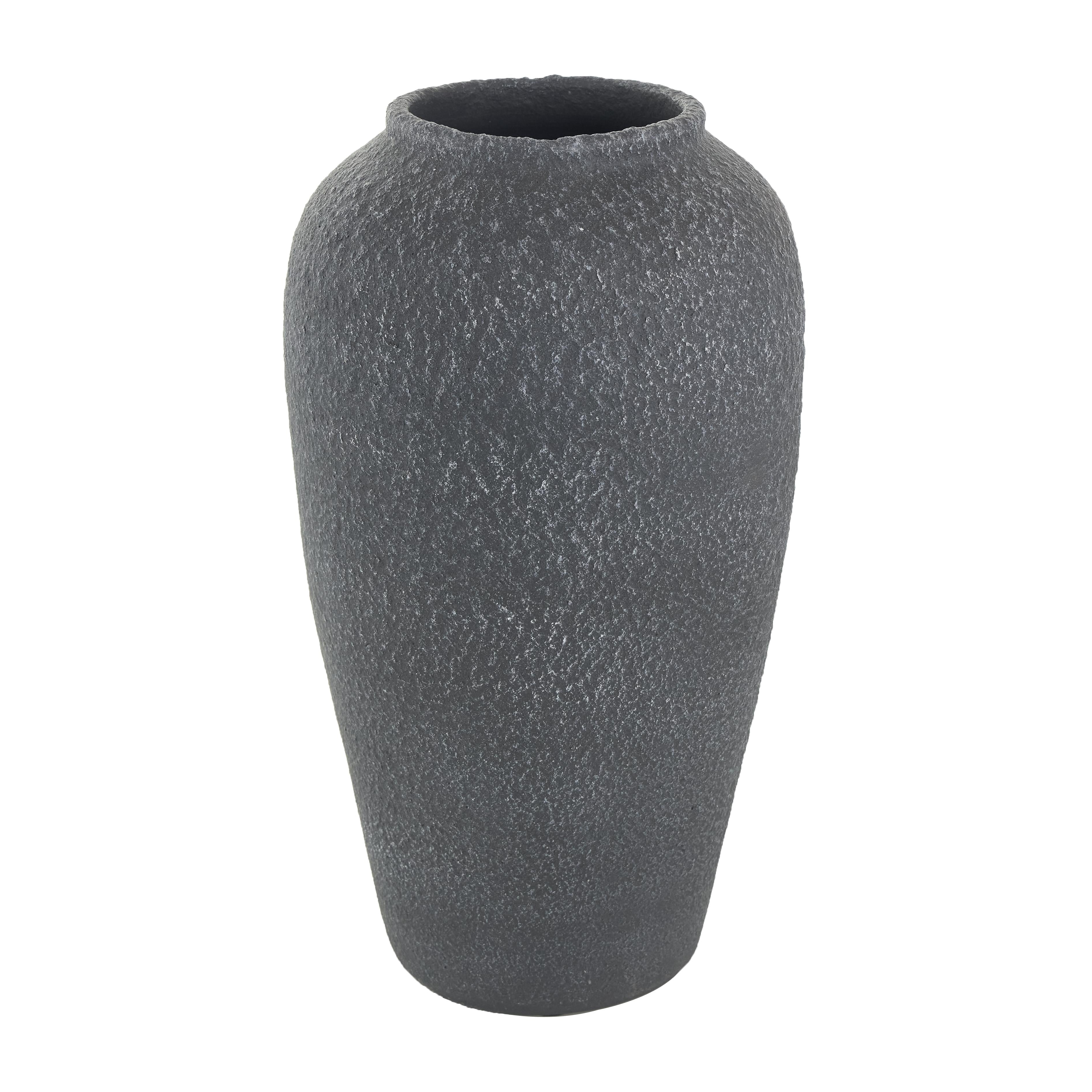 Black Ceramic Whitewashed Textured Decorative Vase