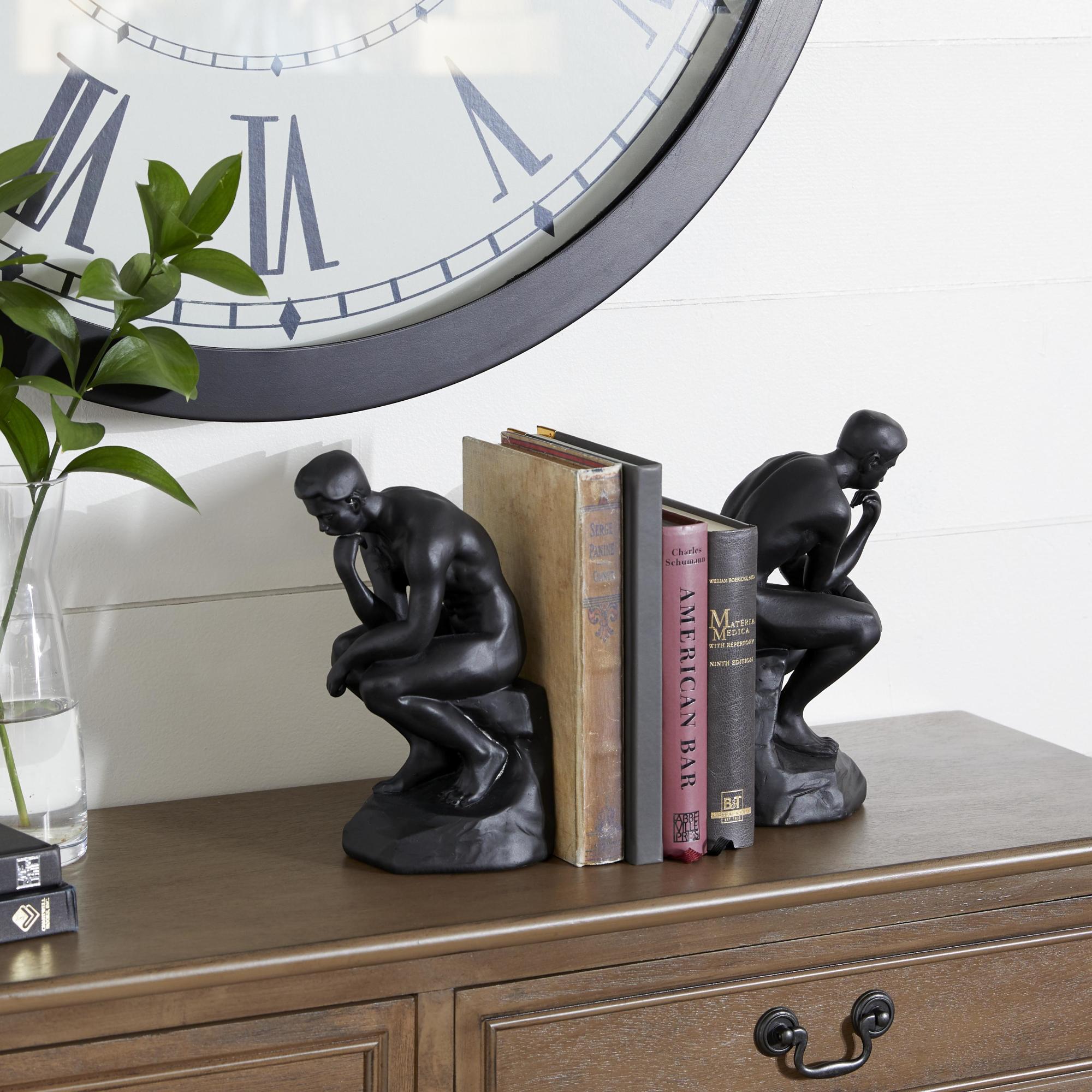 Set of 2 People Black Polystone The Thinker Decorative Bookends