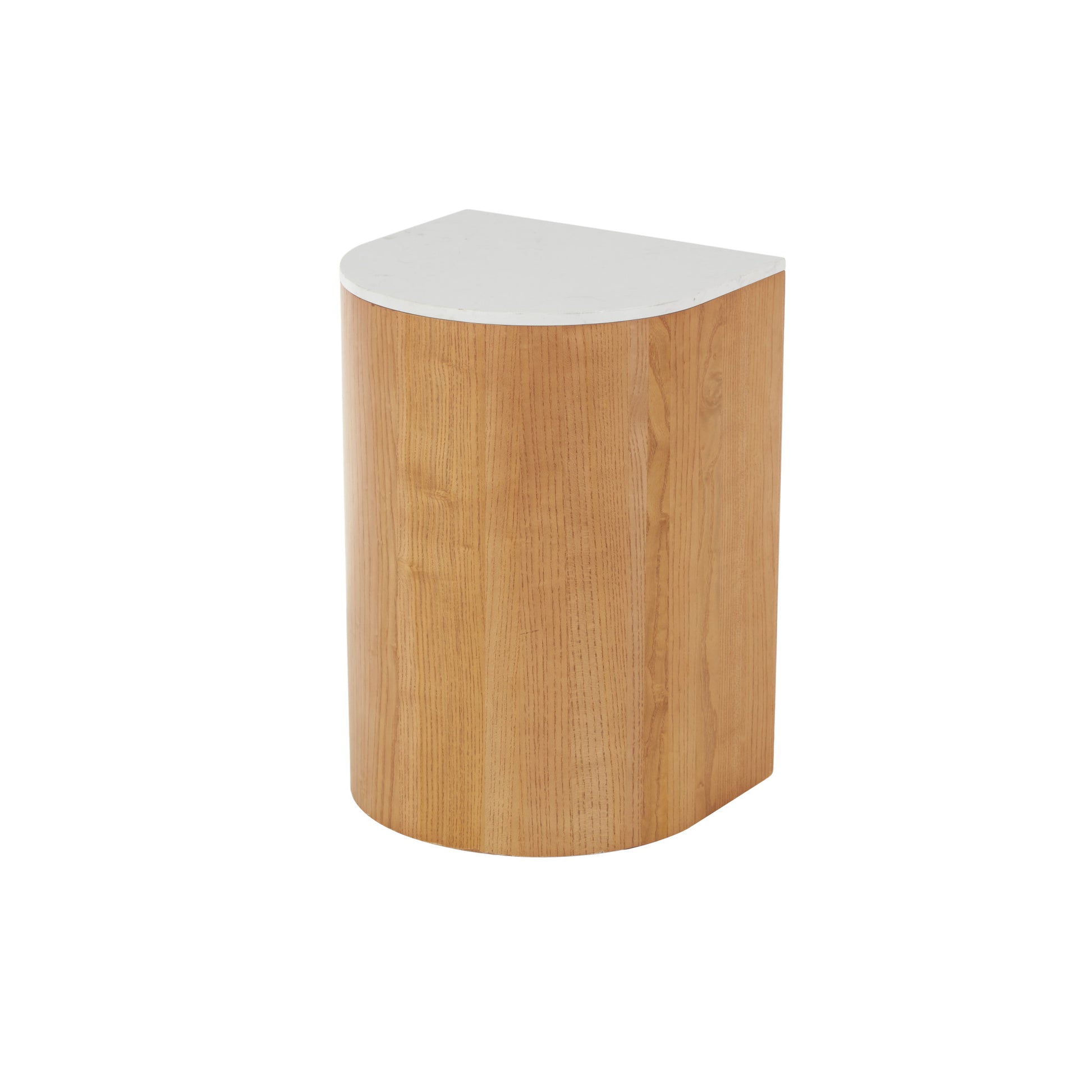 Wood Cutout Arch Side End Accent Table with White Marble Tabletop
