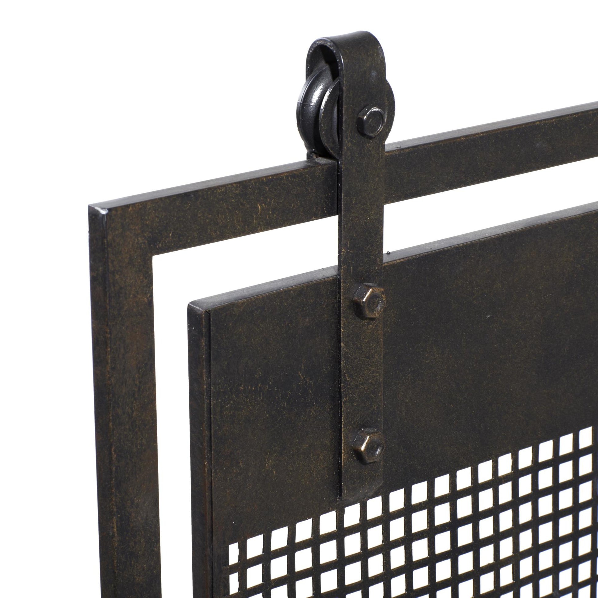 Geometric Metal Suspended Grid Style Single Panel Living Room Fireplace Screen with Bolted Detailing