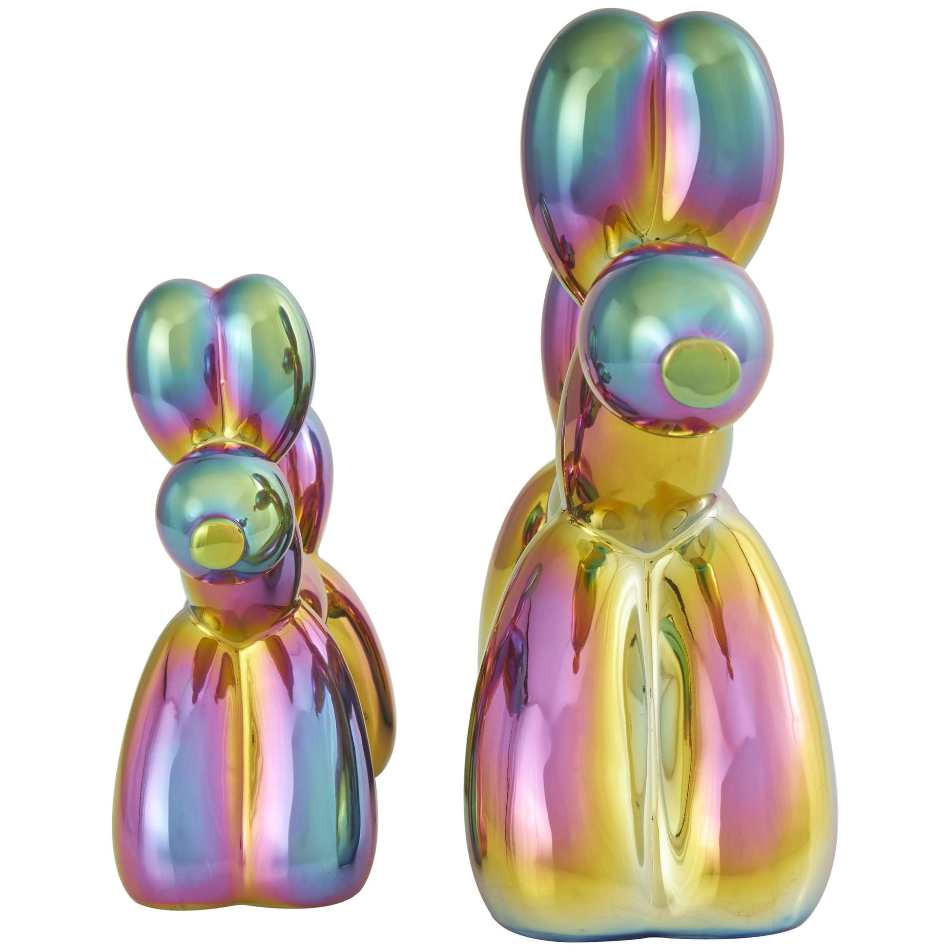Set of 2 Dog Porcelain Ceramic Balloon Decorative Sculpture