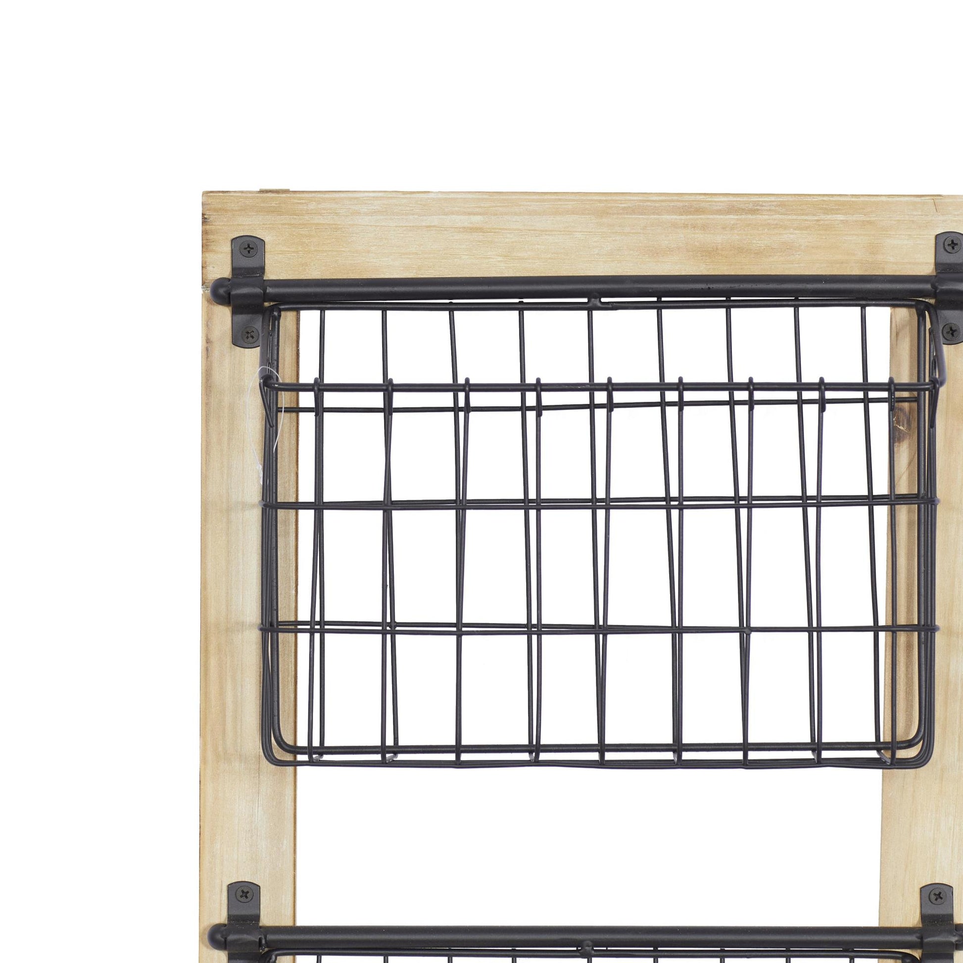 Black Metal 3 Slot Decorative Magazine Rack Holder with Suspended Baskets