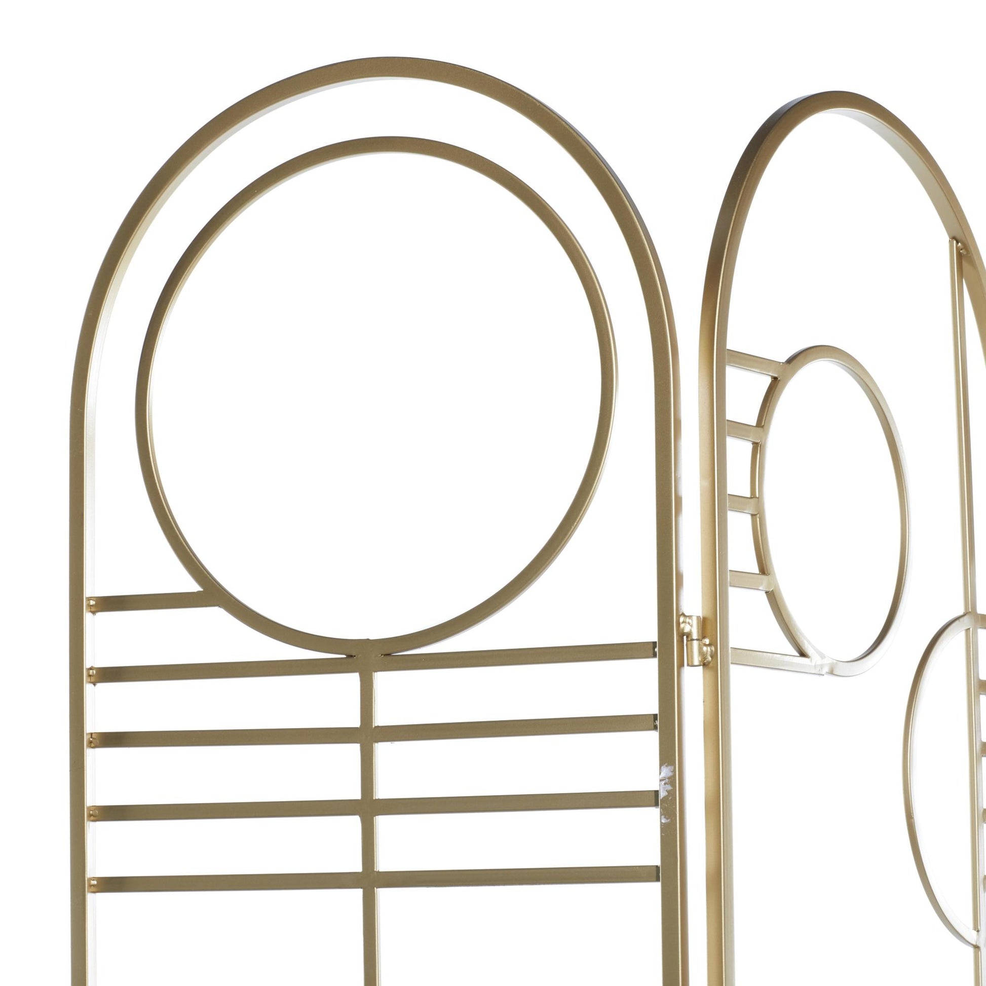 Geometric Gold Metal Hinged Foldable Arched Partition 3 Panel Partition Room Divider Screen