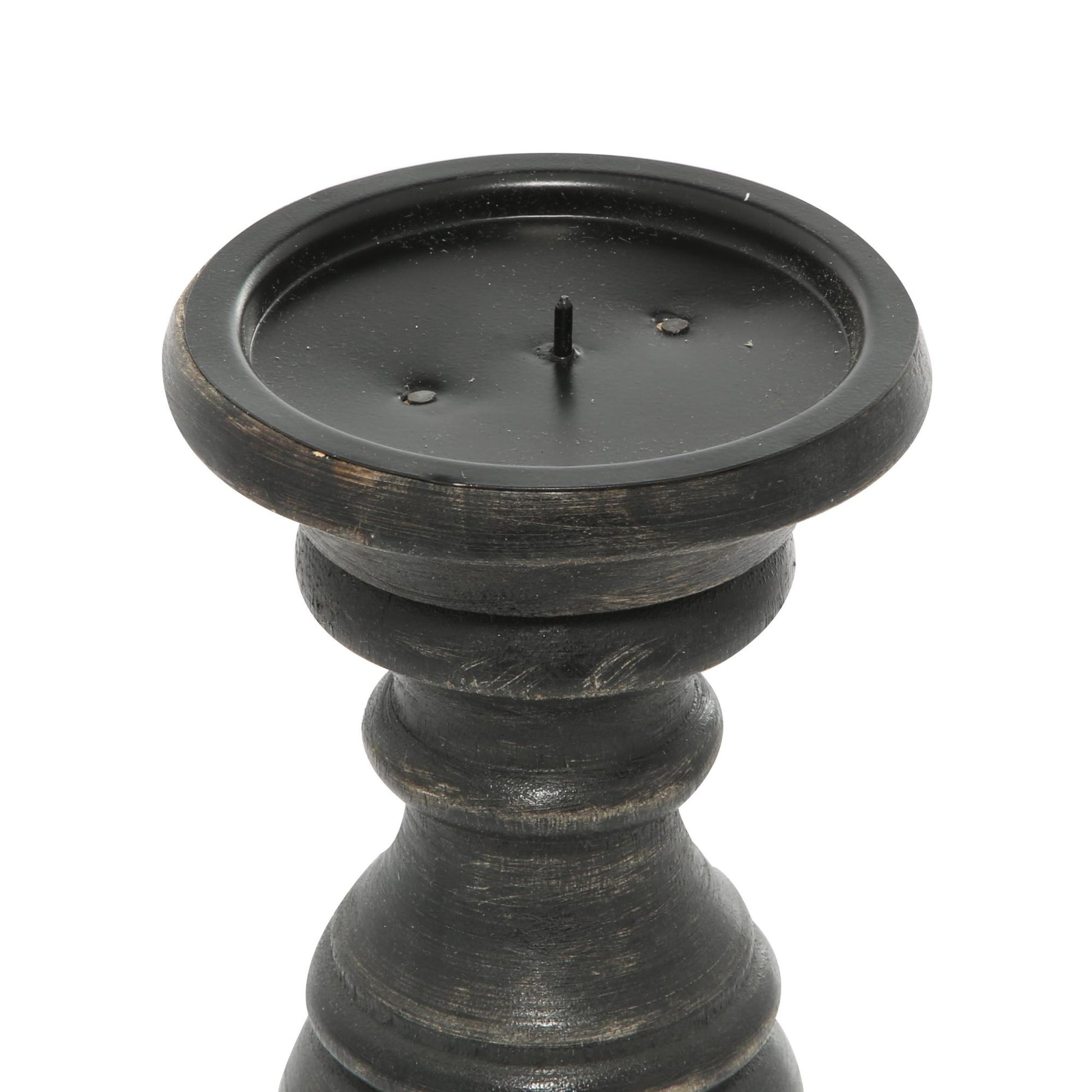 Set of 3 Mango Wood Distressed Turned Pillar Decorative Candle Holder