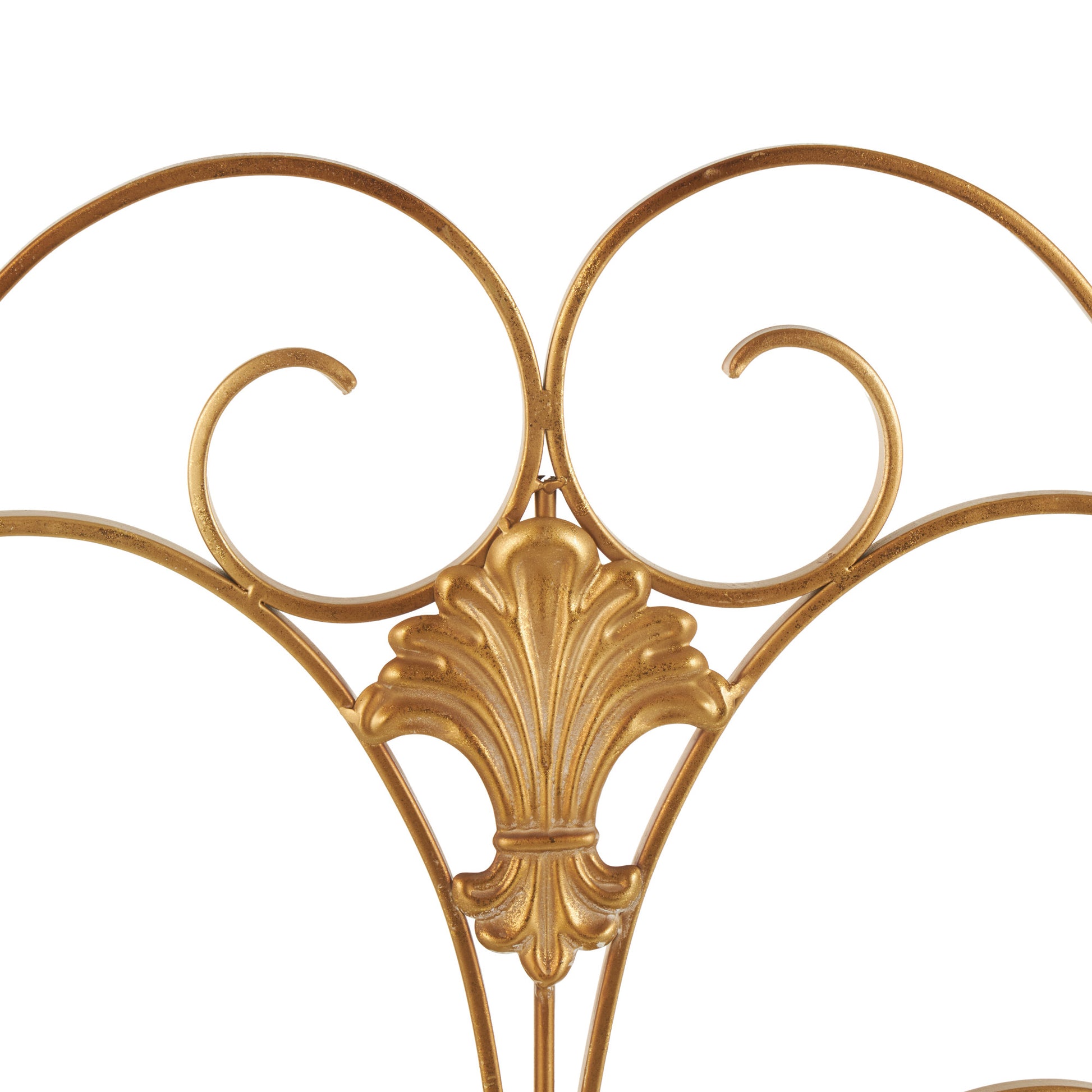 Scroll Gold Metal Foldable 3 Panel Living Room Fireplace Screen with Fleur De Lis Accents