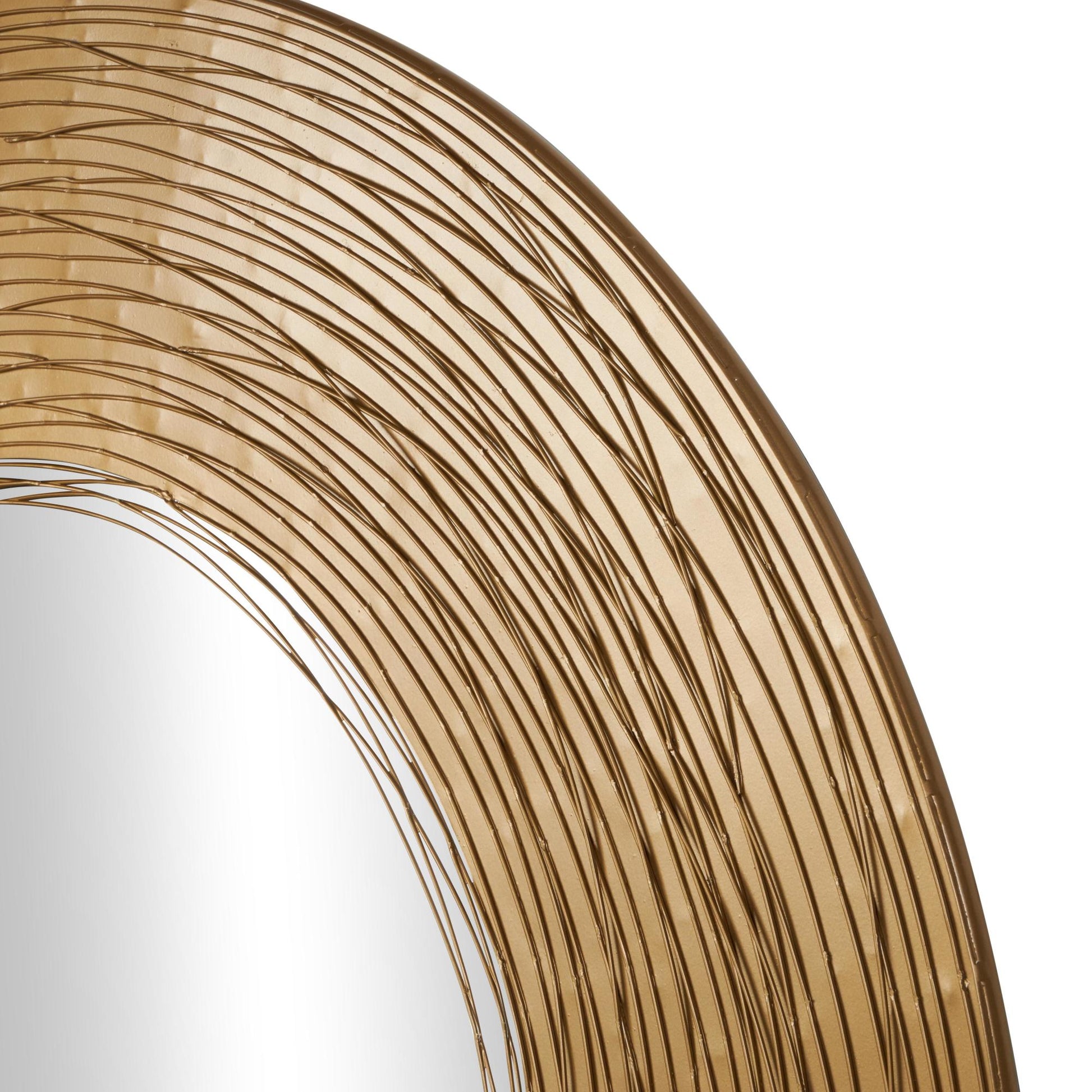 Abstract Gold Metal Room Wall Mirror with Overlapping Wire Rings