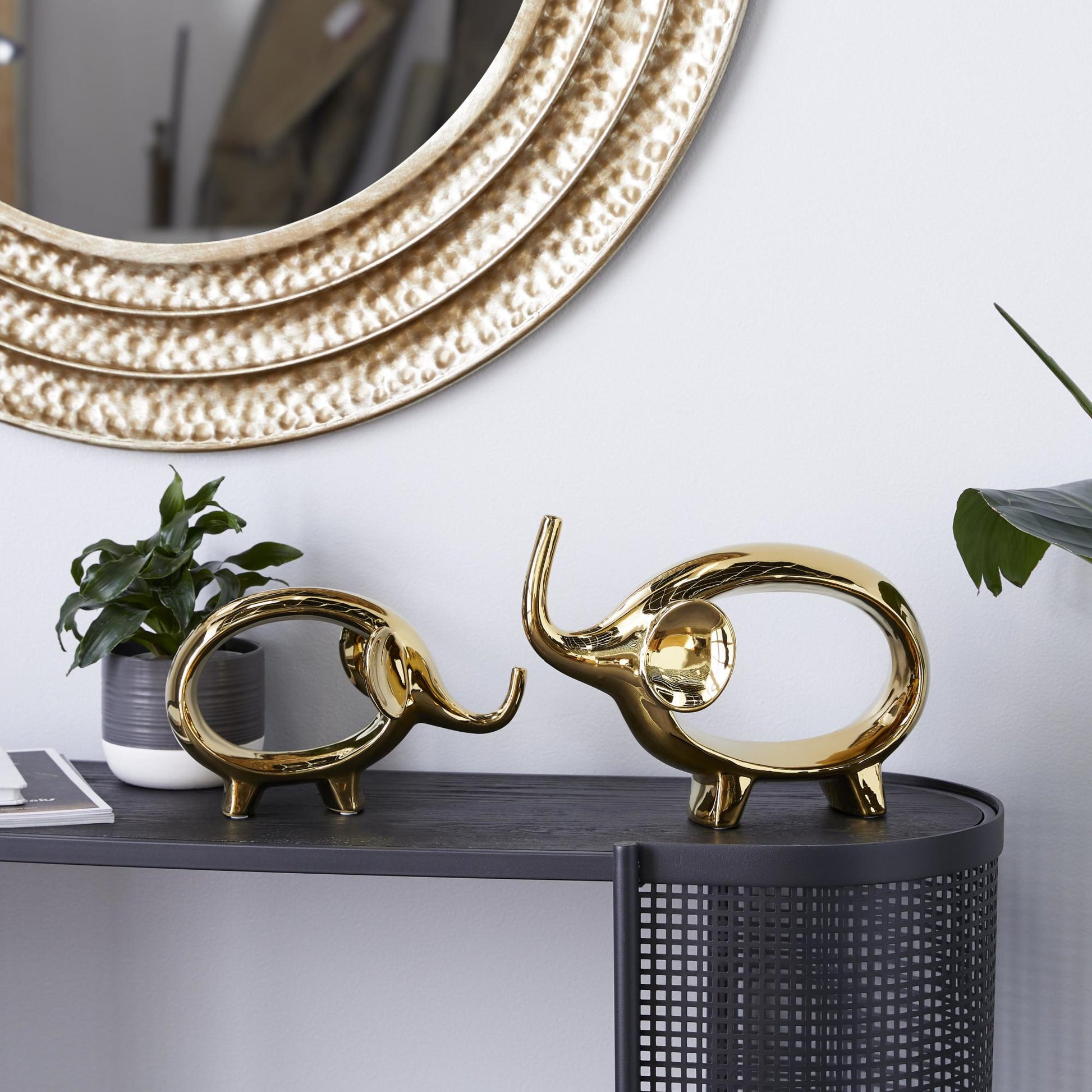 Set of 2 Elephant Porcelain Ceramic Decorative Sculpture