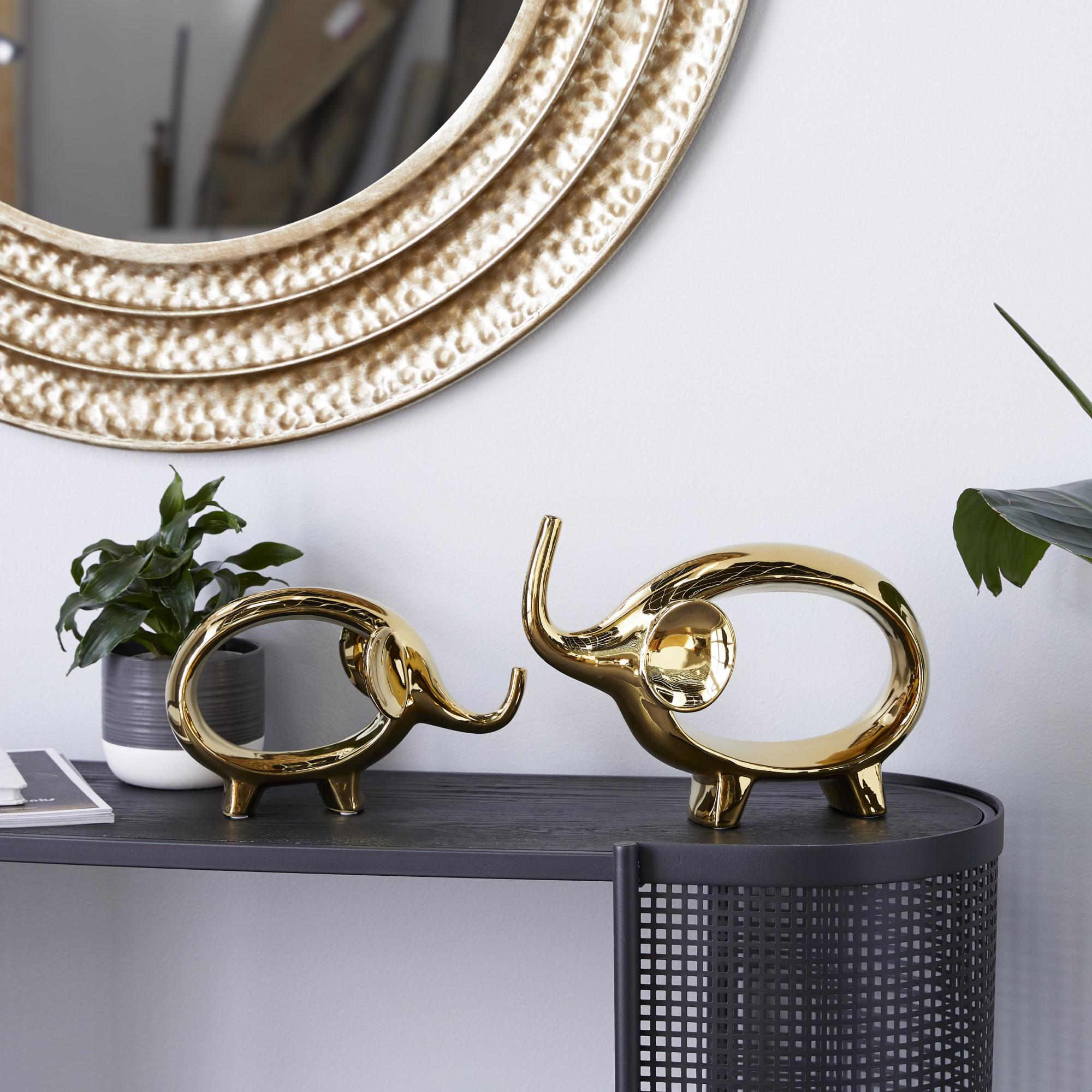 Set of 2 Elephant Porcelain Ceramic Decorative Sculpture