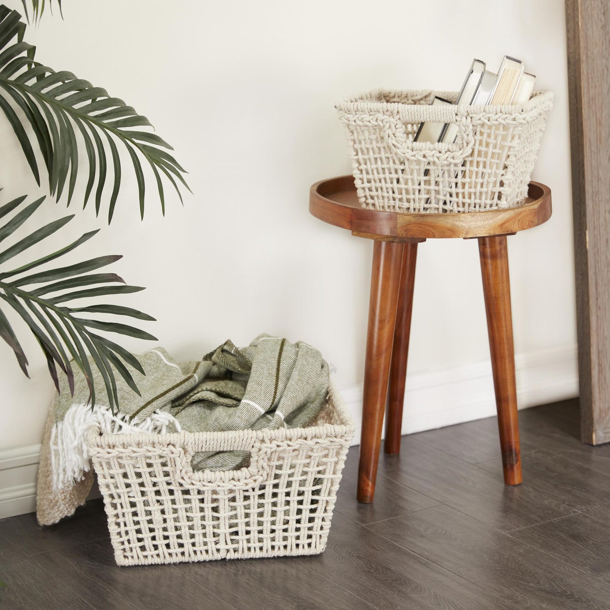 CosmoLiving by Cosmopolitan Set of 2 Cotton Fabric Handmade Decorative and Functional Storage Basket with Handles