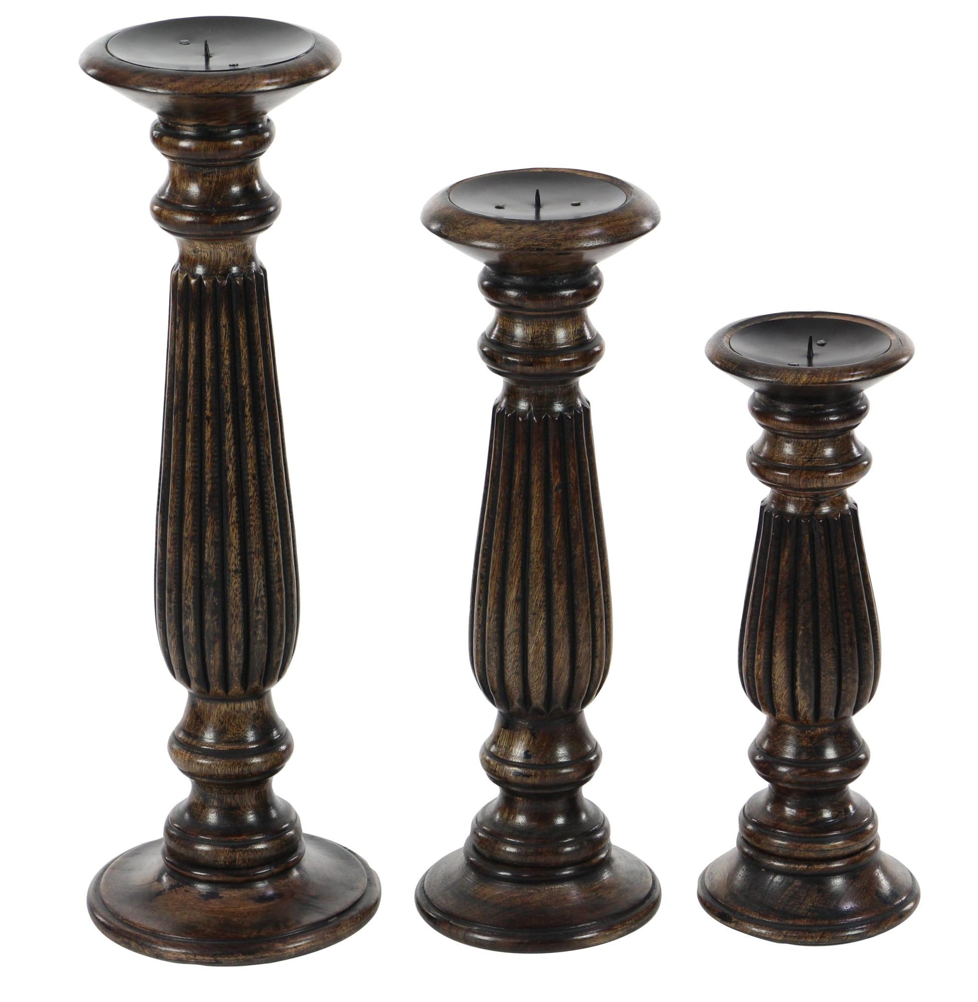 Set of 3 Mango Wood Decorative Candle Holder