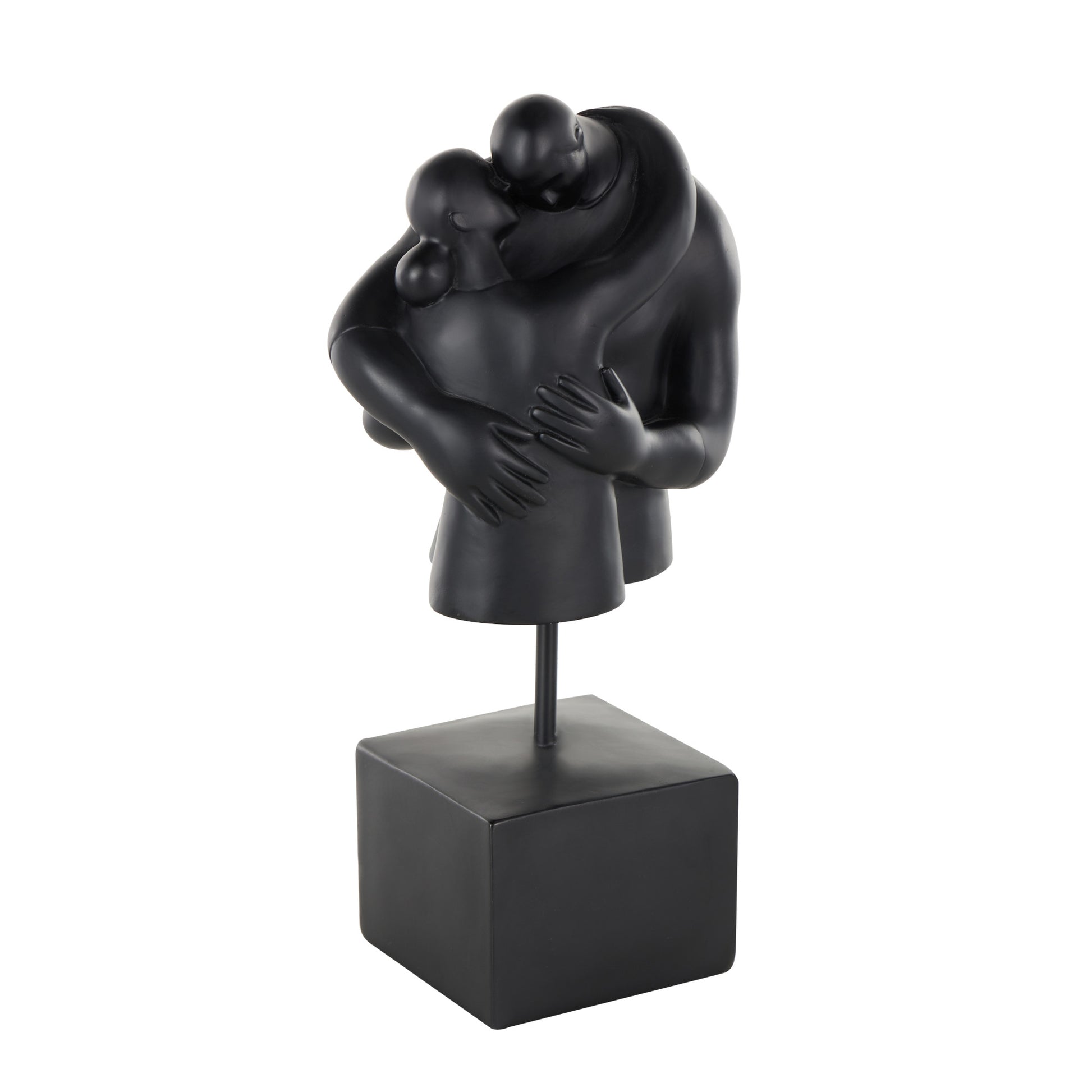 People Black Resin Hugging Decorative Sculpture with Square Base