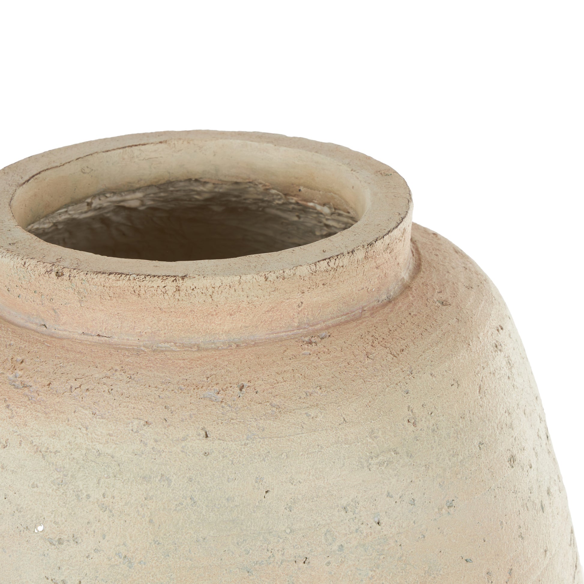 Beige Magnesium Oxide Wide Decorative Vase with Black Metal Stand