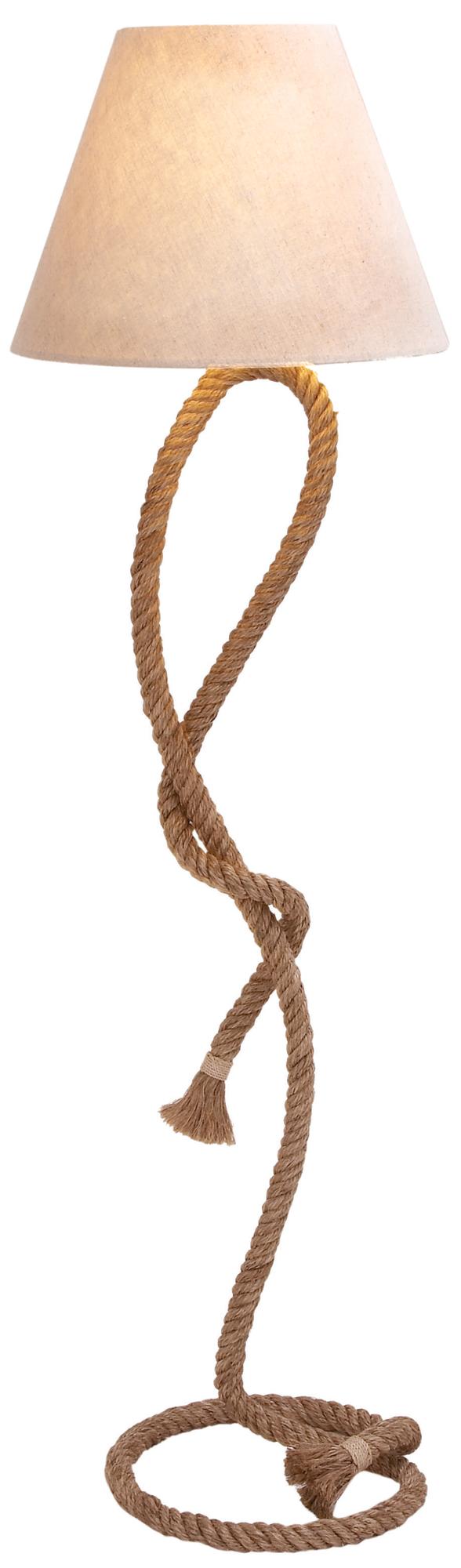 Brown Jute Rope Twisted Rope Room Floor Lamp with Cream Linen Shade