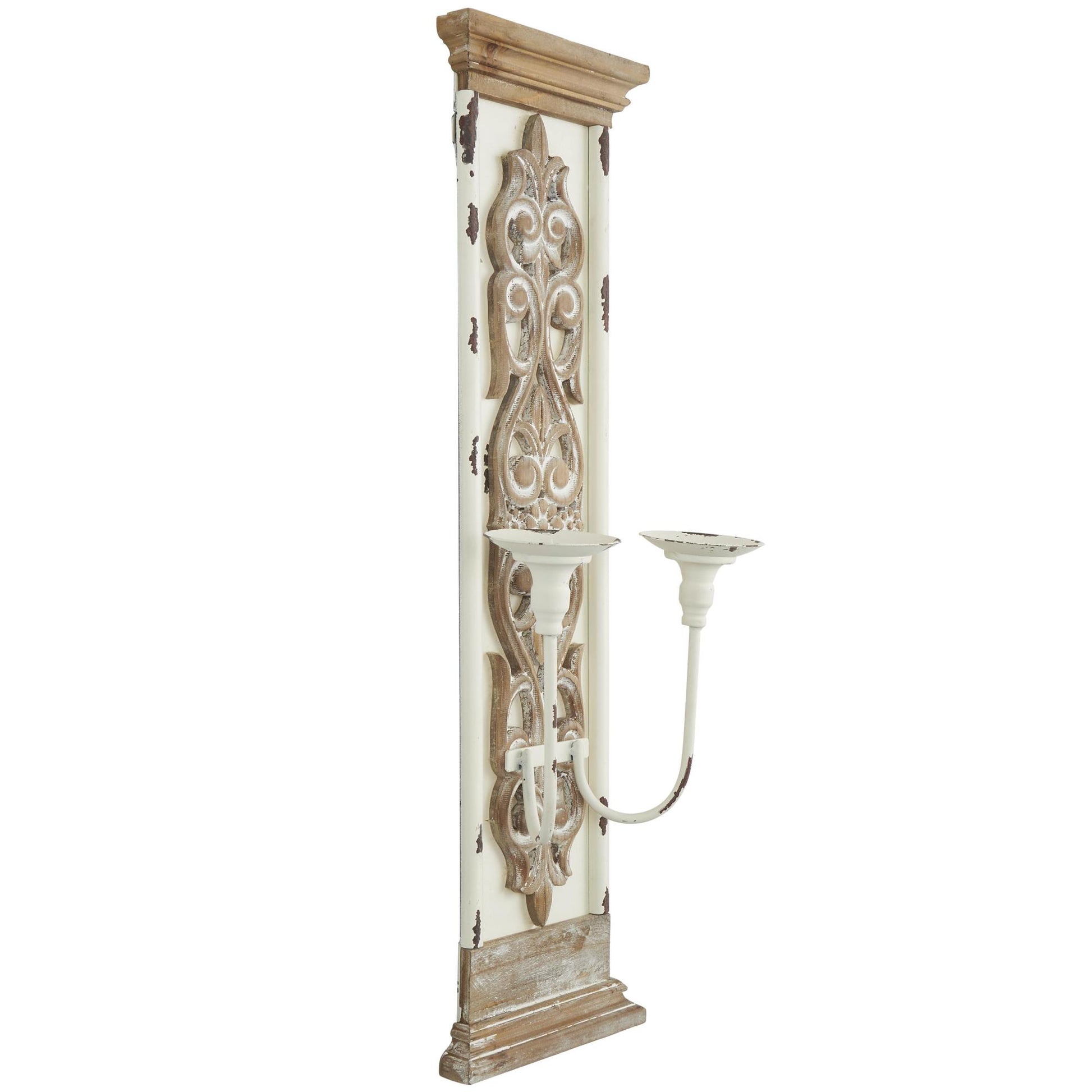 Scroll Brown Wood Pillar 2 Plate Indoor Outdoor Wall Sconce