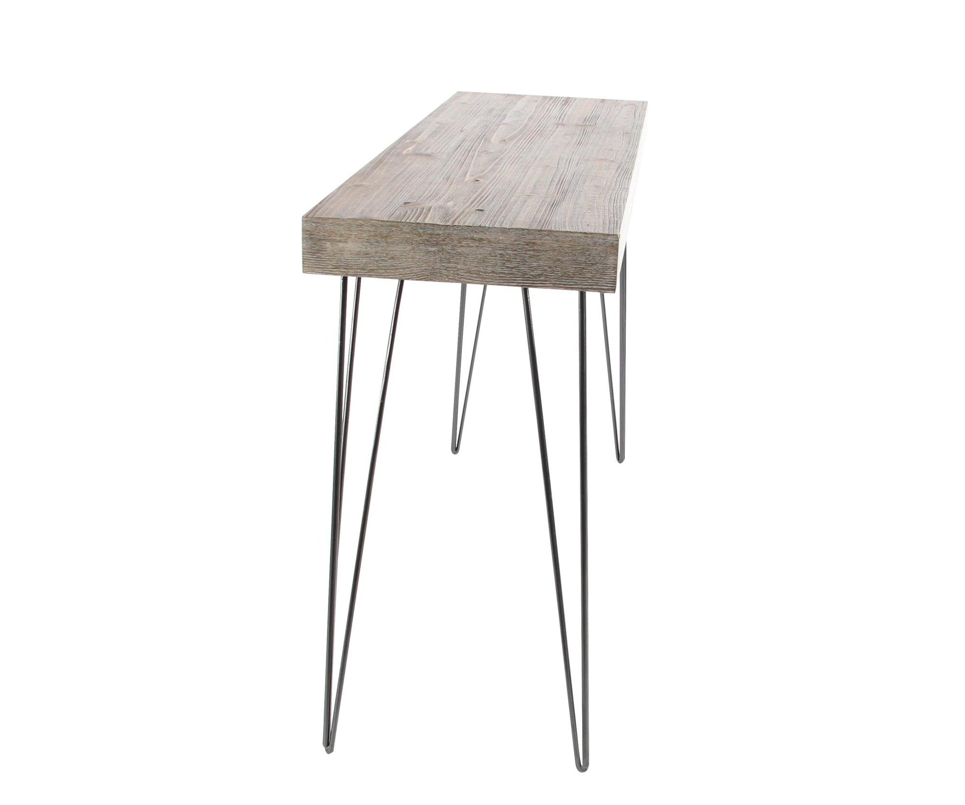Brown Wood Rectangular Living Room Console Table with Black Metal Hairpin Legs
