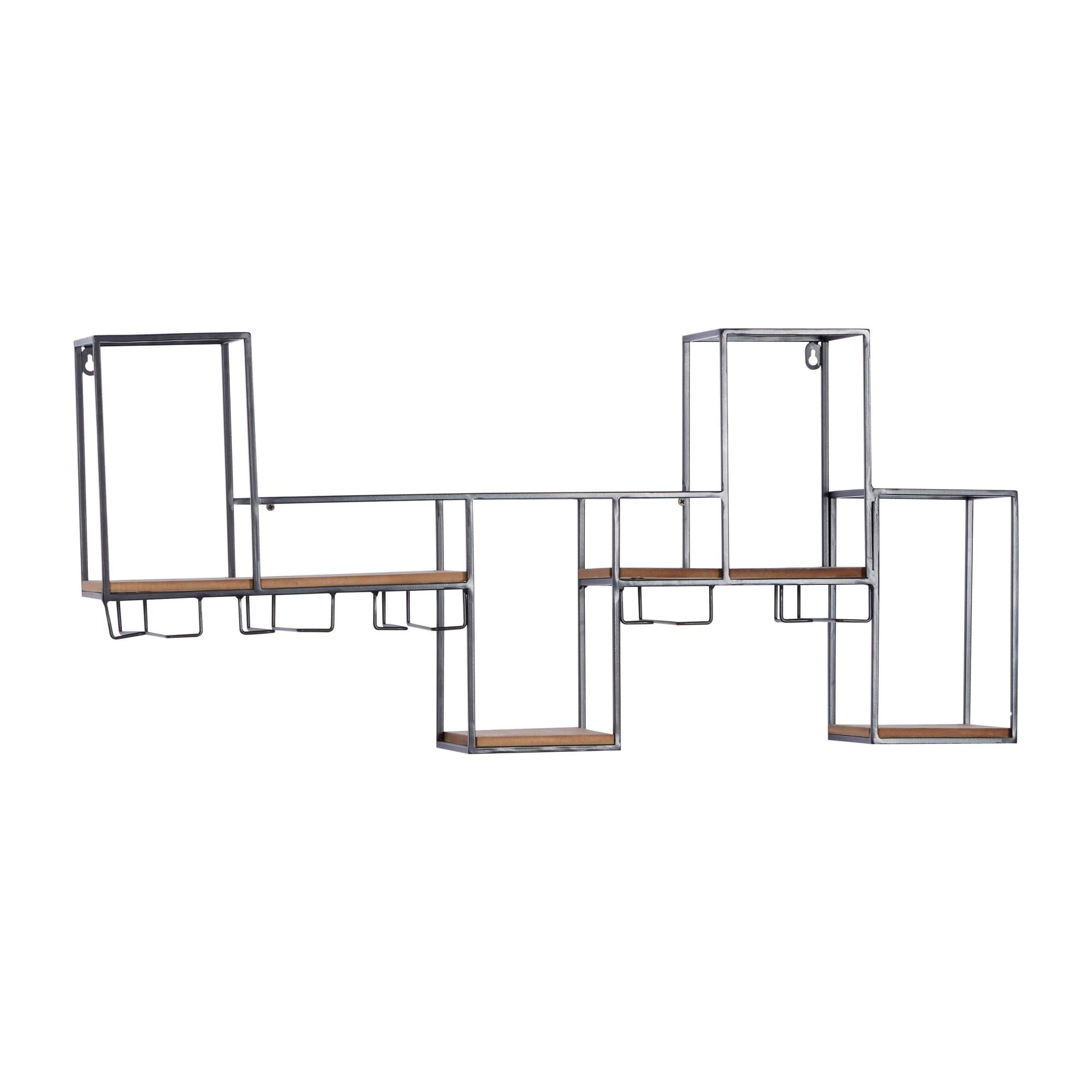 Geometric Black Metal 7 Bottle Display Wall Wine Rack with 5 Glass Holder Slots