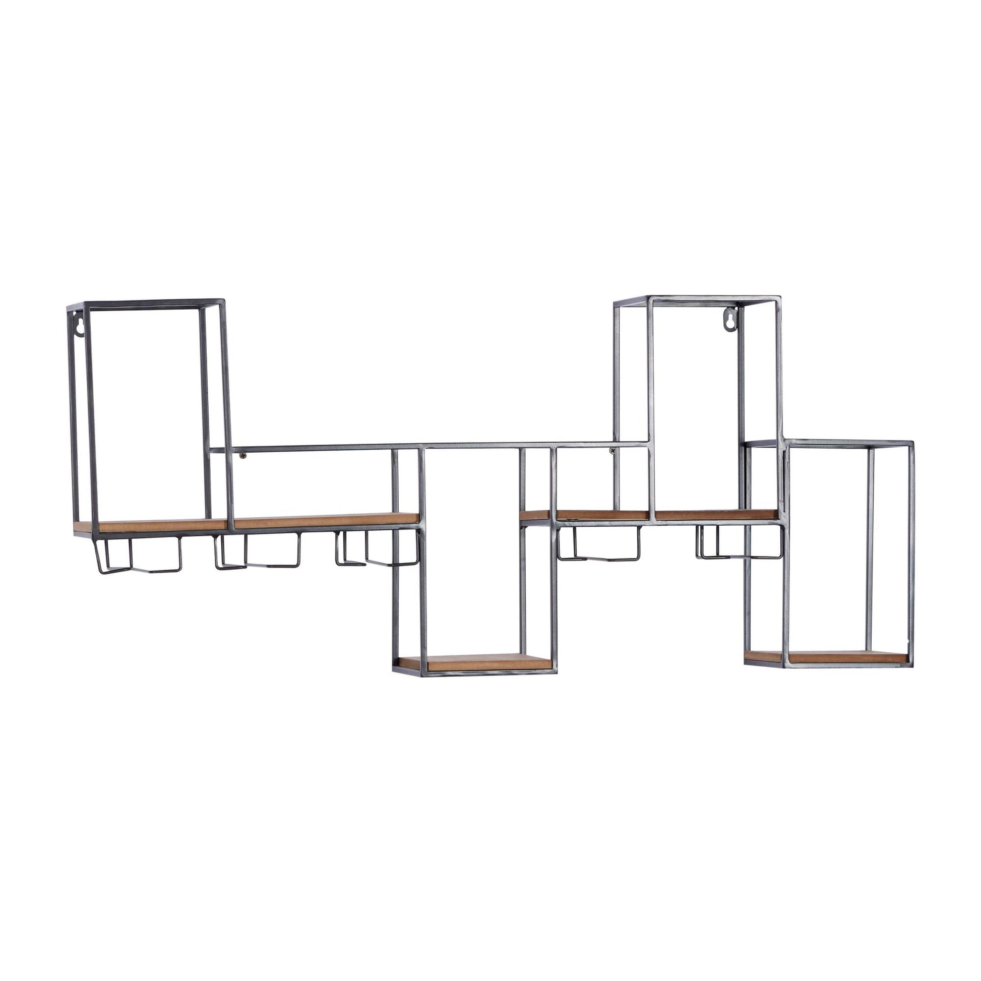 Geometric Black Metal 7 Bottle Display Wall Wine Rack with 5 Glass Holder Slots