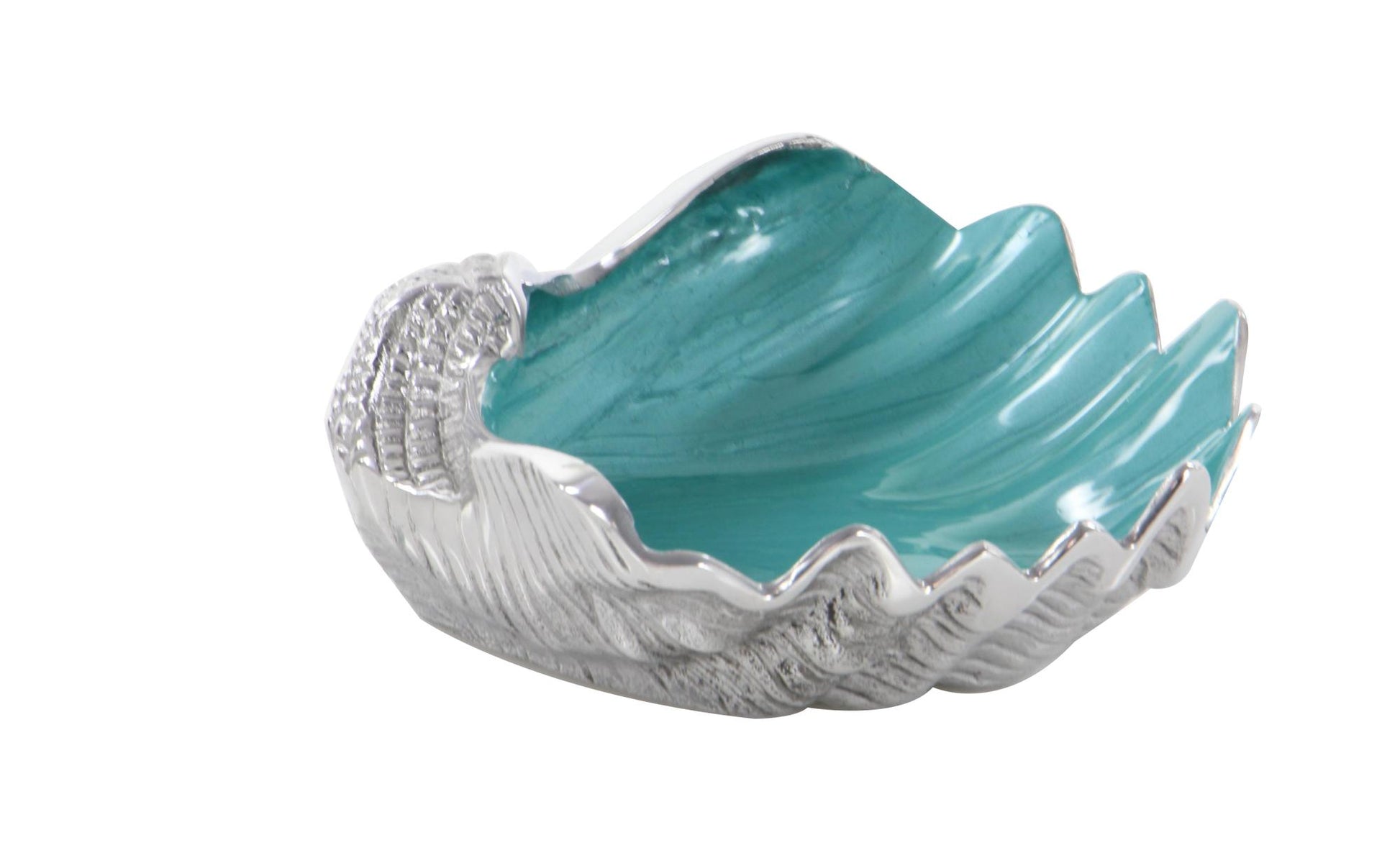 Shell Teal Aluminum Metal Shell Decorative Serving Bowl with Enamel Interior
