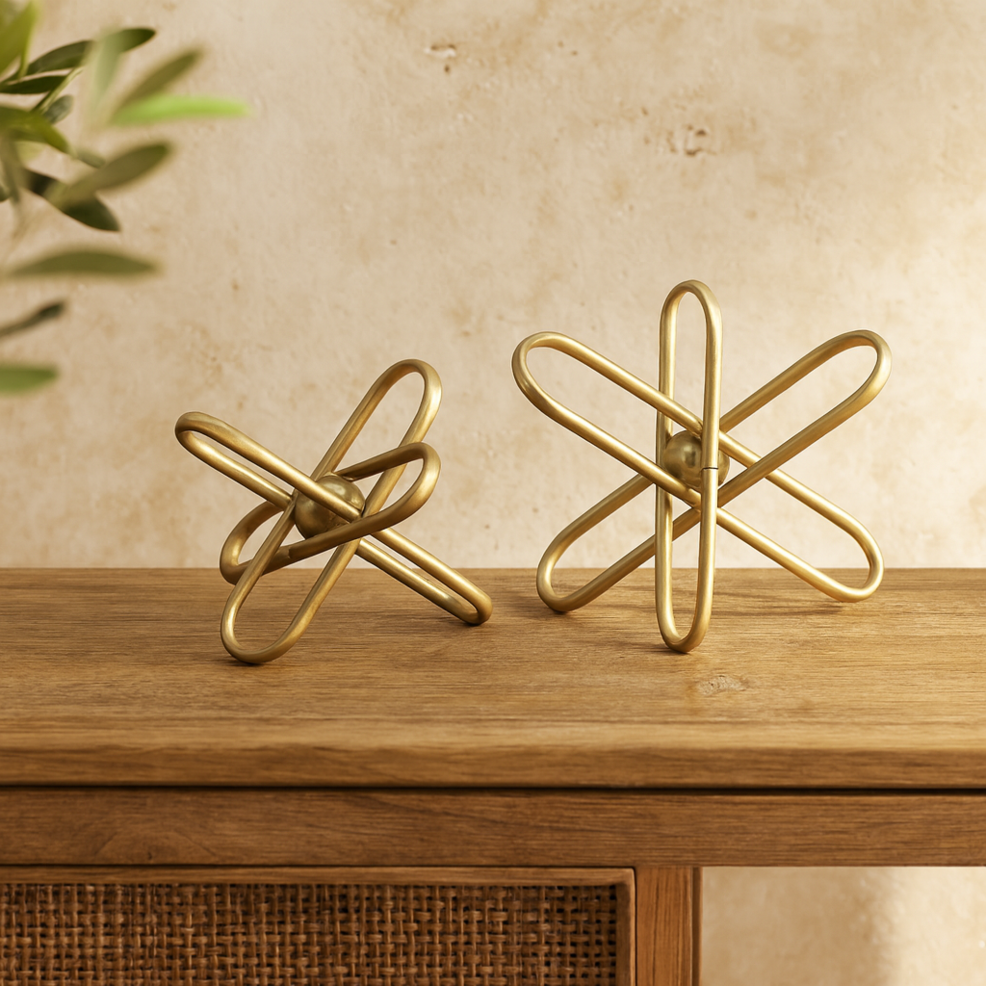 CosmoLiving by Cosmopolitan Set of 2 Jack Gold Metal Linked Decorative Sculpture with Orb Center