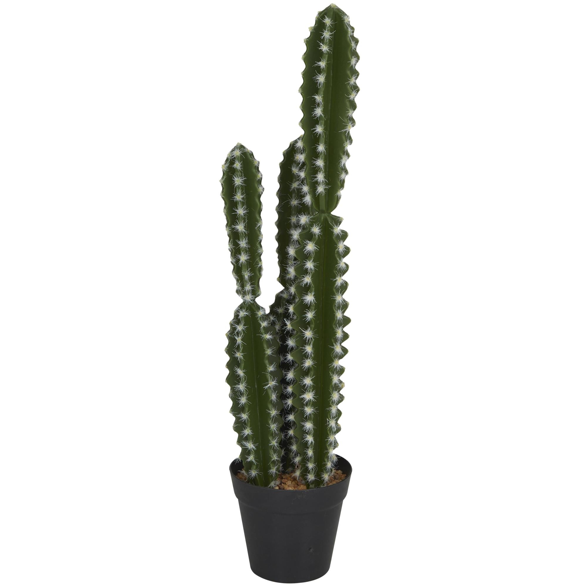 Cactus Green Faux Foliage Indoor Outdoor Artificial Plant with Realistic Leaves and Black Round Pot